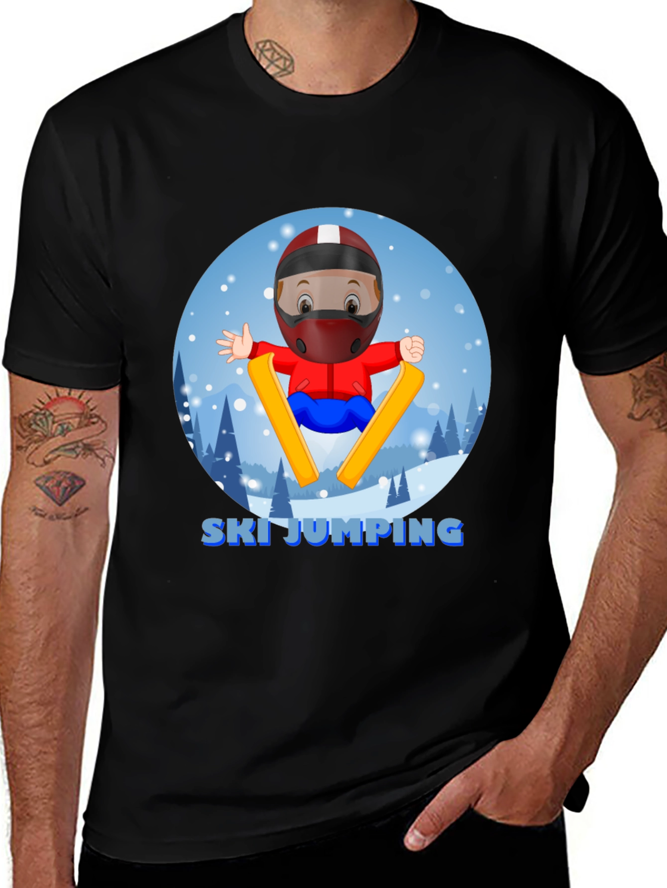 Variant 15 of Ski Jumping Cartoon Graphic T-Shirt