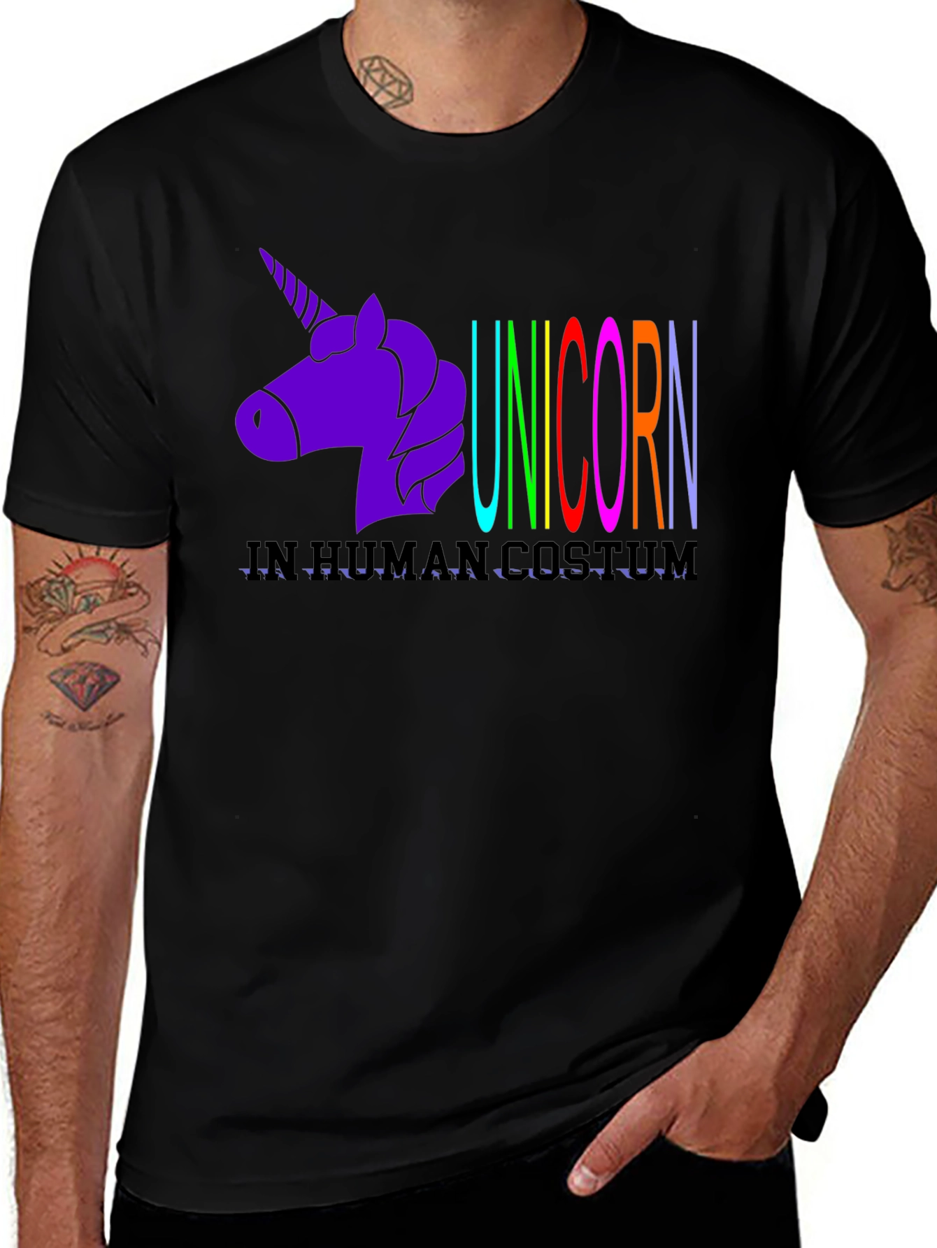 Variant 8 of Unicorn in Human Costume Black T-Shirt