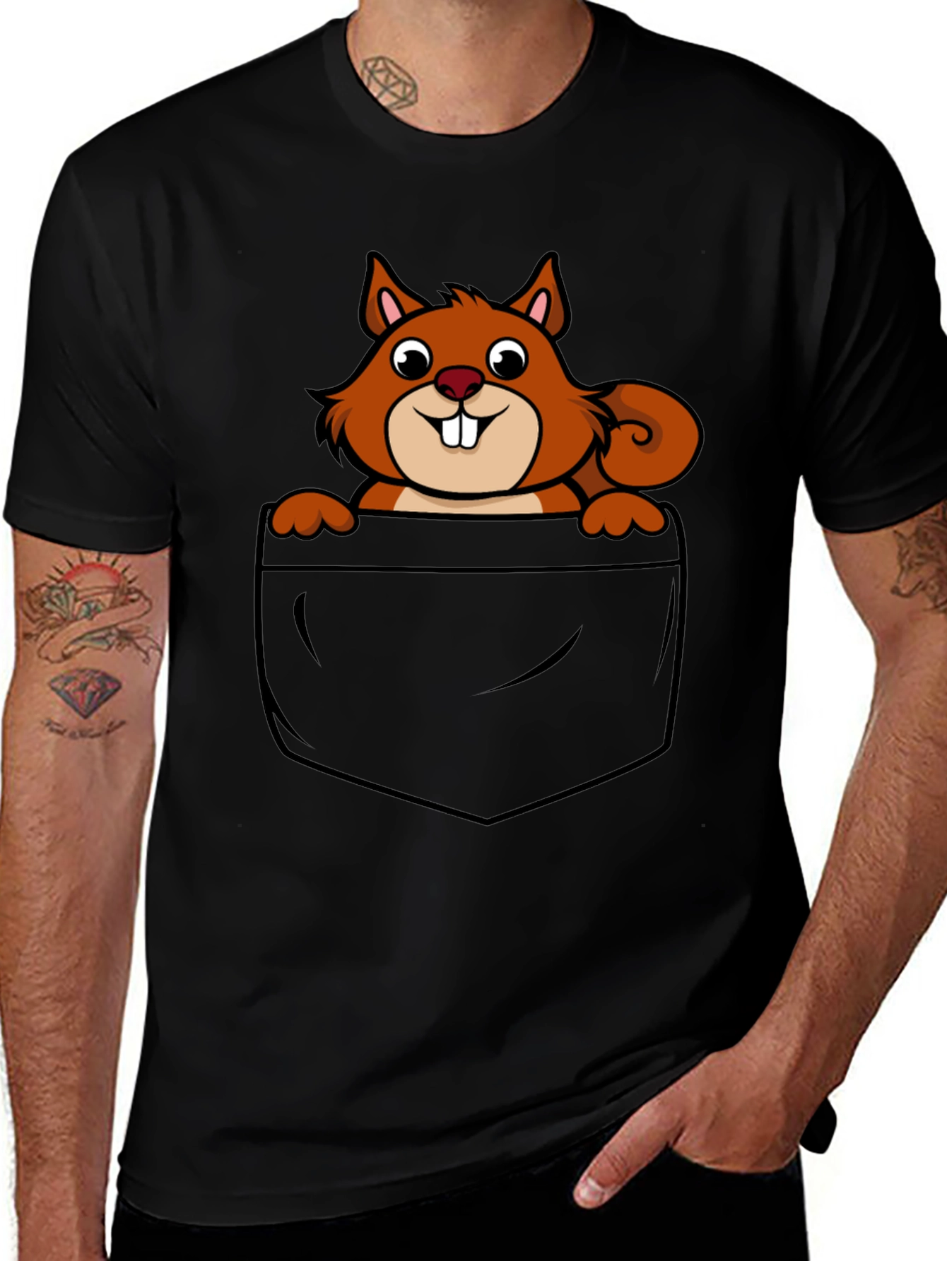 Variant 7 of Squirrel in Pocket Graphic T-Shirt - Black
