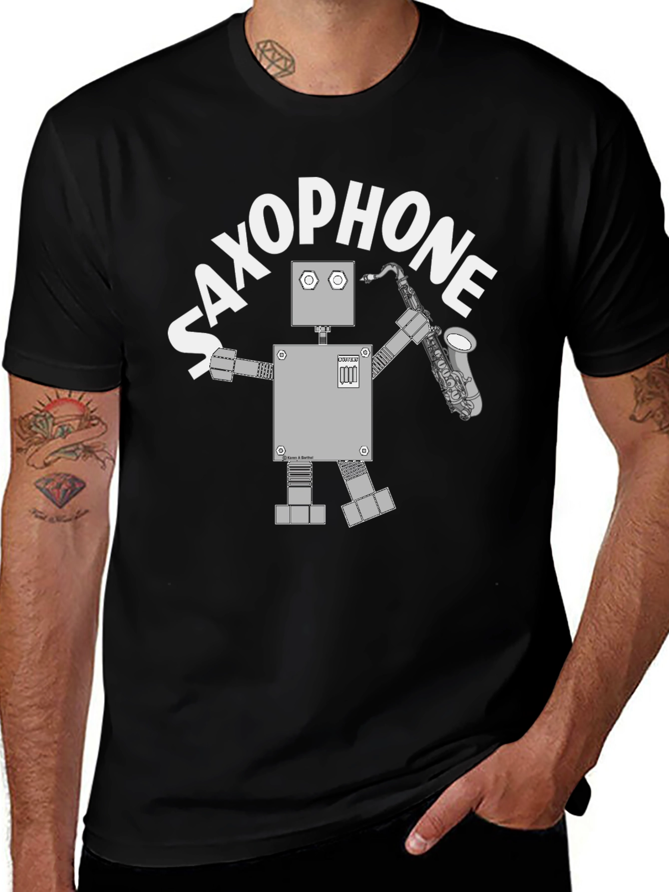 Variant 14 of Saxophone Robot Graphic T-Shirt