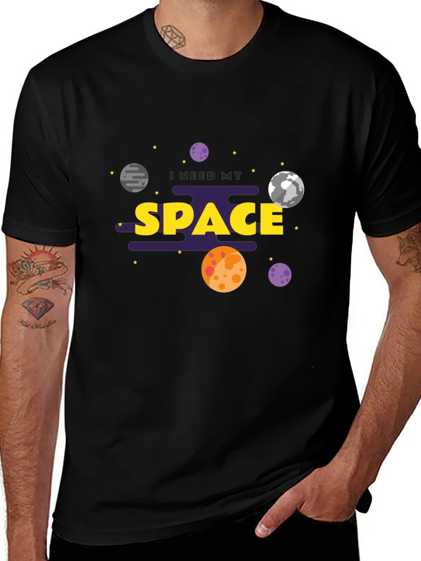 Variant 10 of I Need My Space Graphic T-Shirt - Black Crew Neck