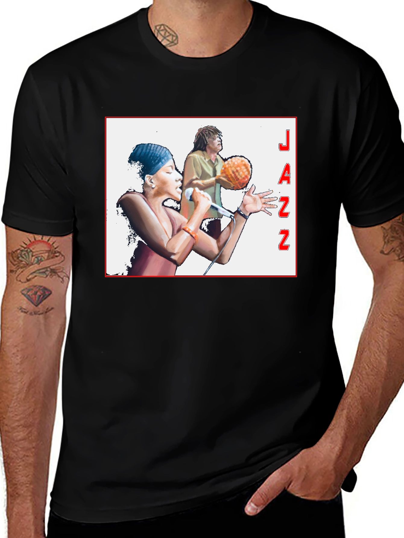 Variant 18 of Jazz Music Graphic T-Shirt, Black Tee