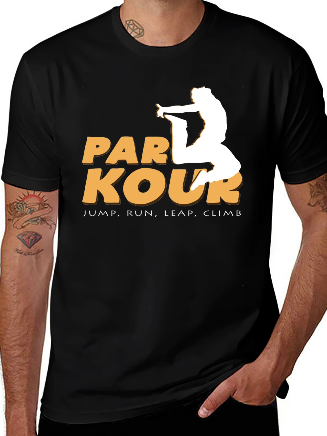Variant 25 of Parkour Tee: Jump, Run, Leap, Climb!