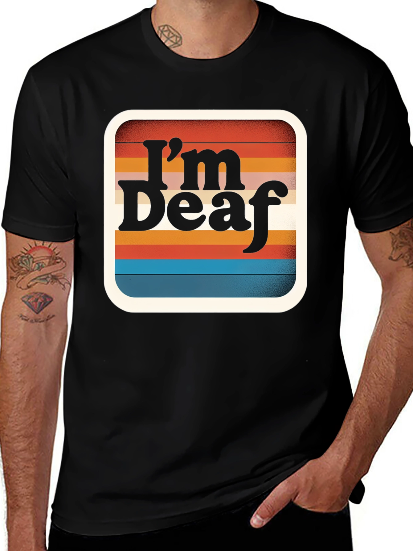 Variant 28 of I'm Deaf Retro Striped Graphic Tee