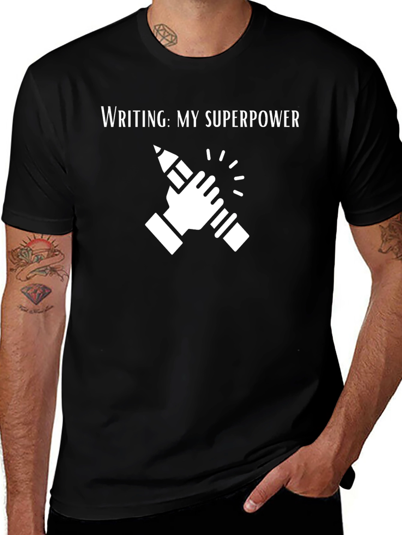 Variant 14 of Writing Superpower T-Shirt - Black Graphic Tee