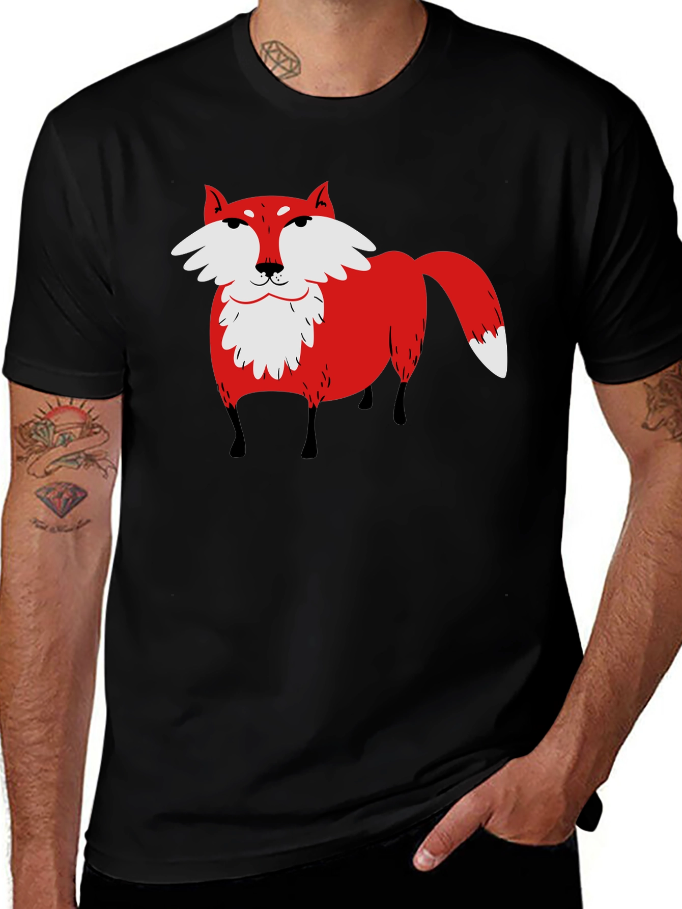 Variant 10 of Cartoon Fox Graphic Tee - Black T-Shirt