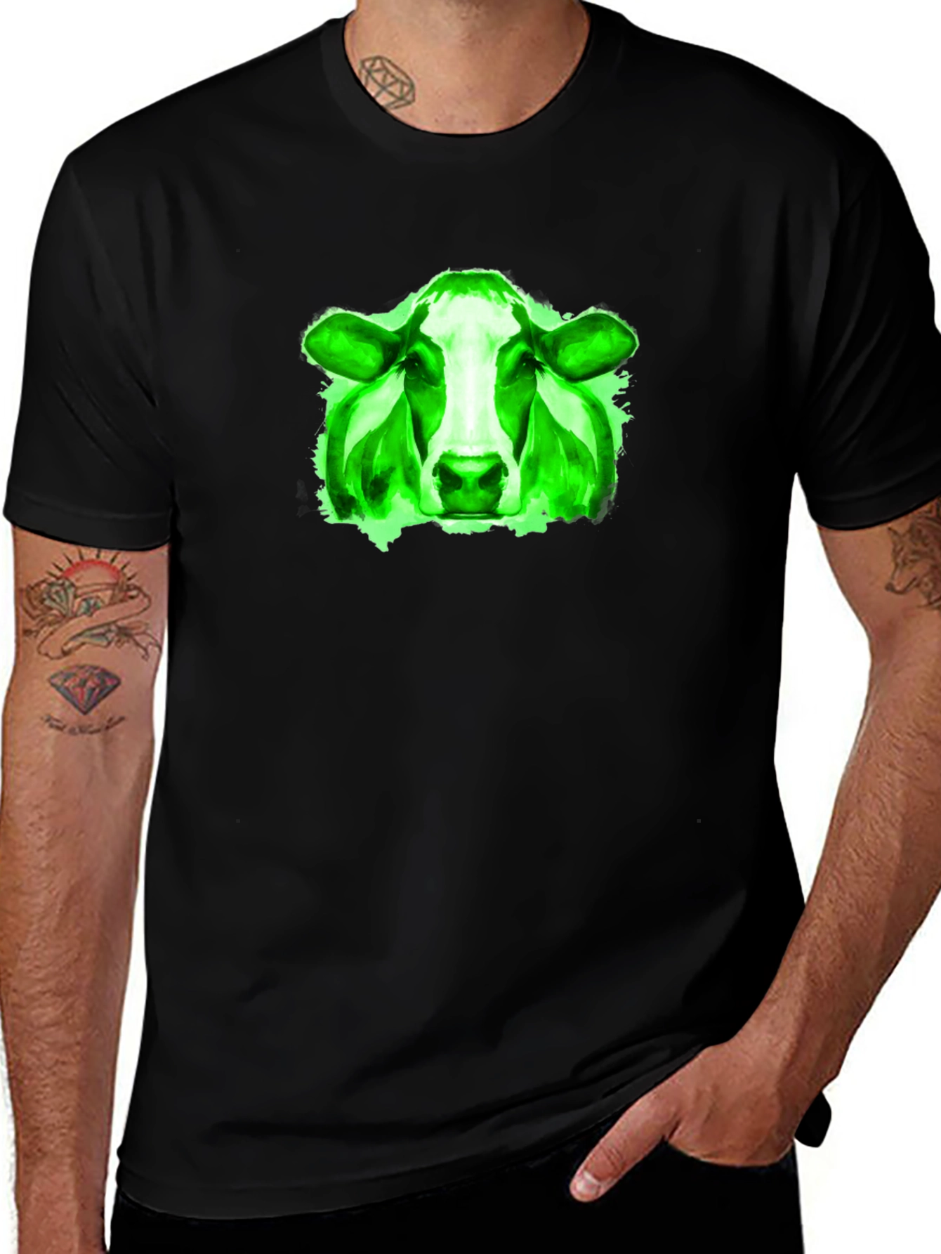 Variant 15 of Green Cow Graphic Black T-Shirt