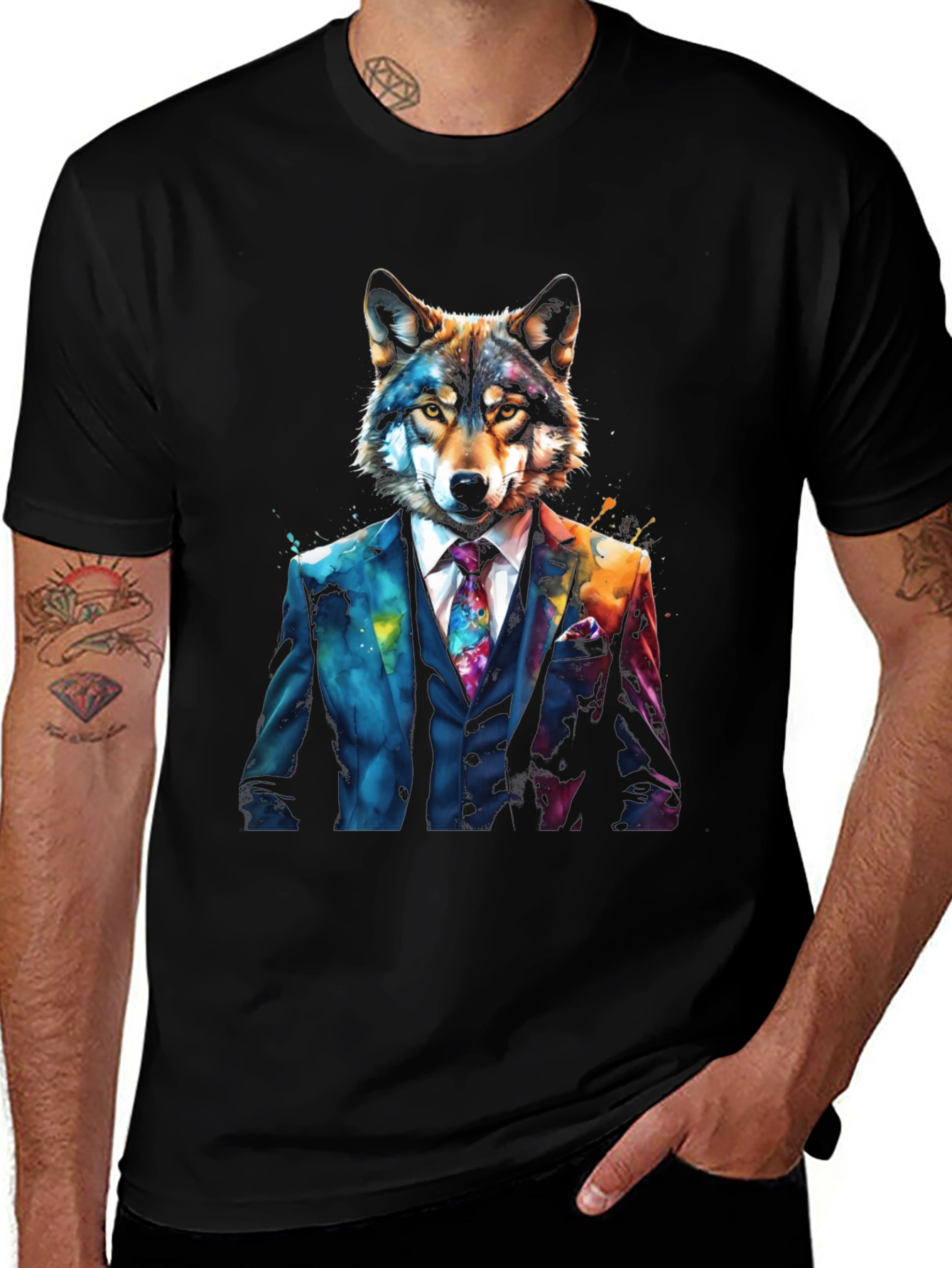 Variant 20 of Wolf in Suit Graphic Tee - Unique Animal Design