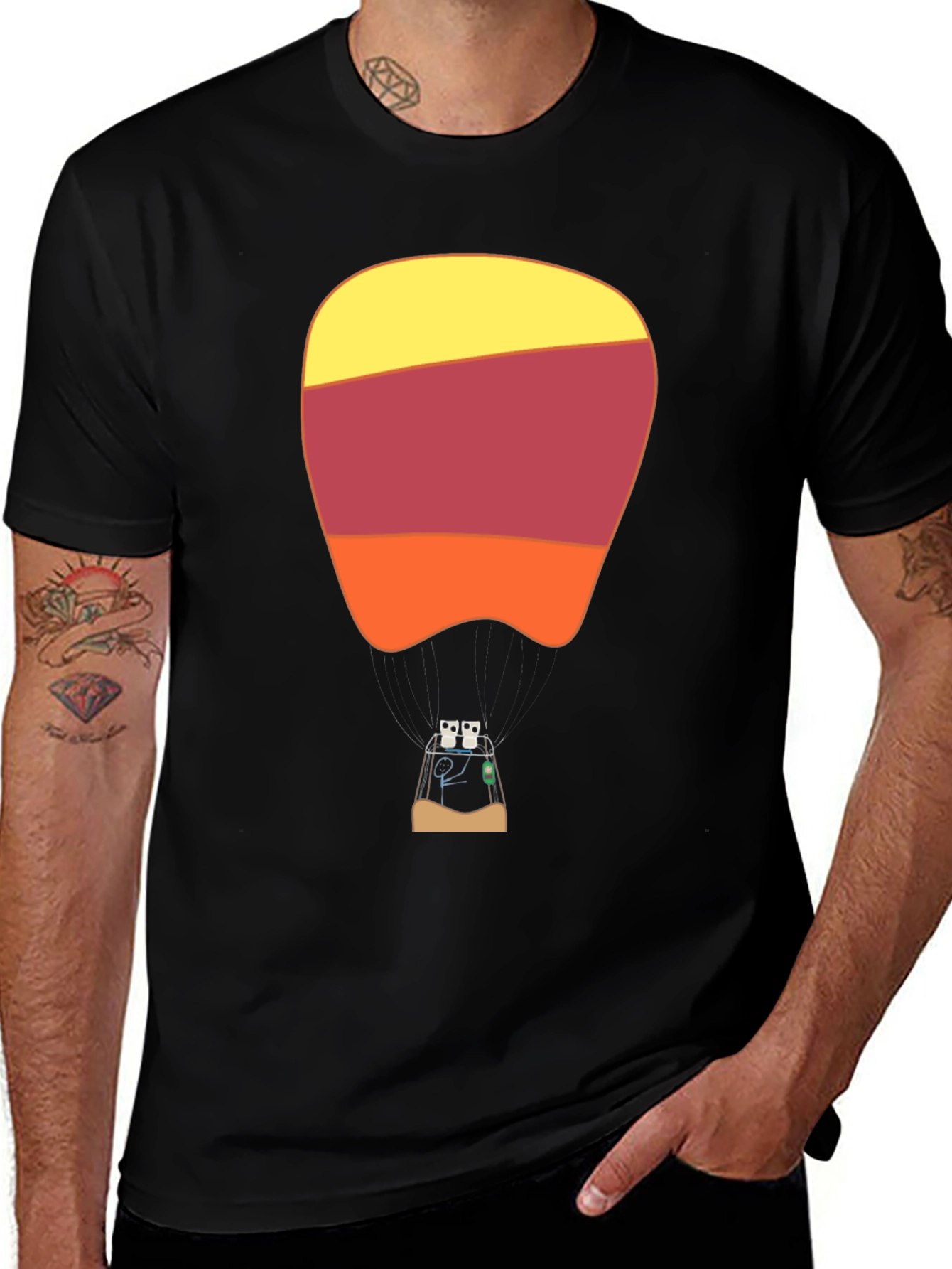 Variant 4 of Retro Hot Air Balloon Graphic Tee - Black