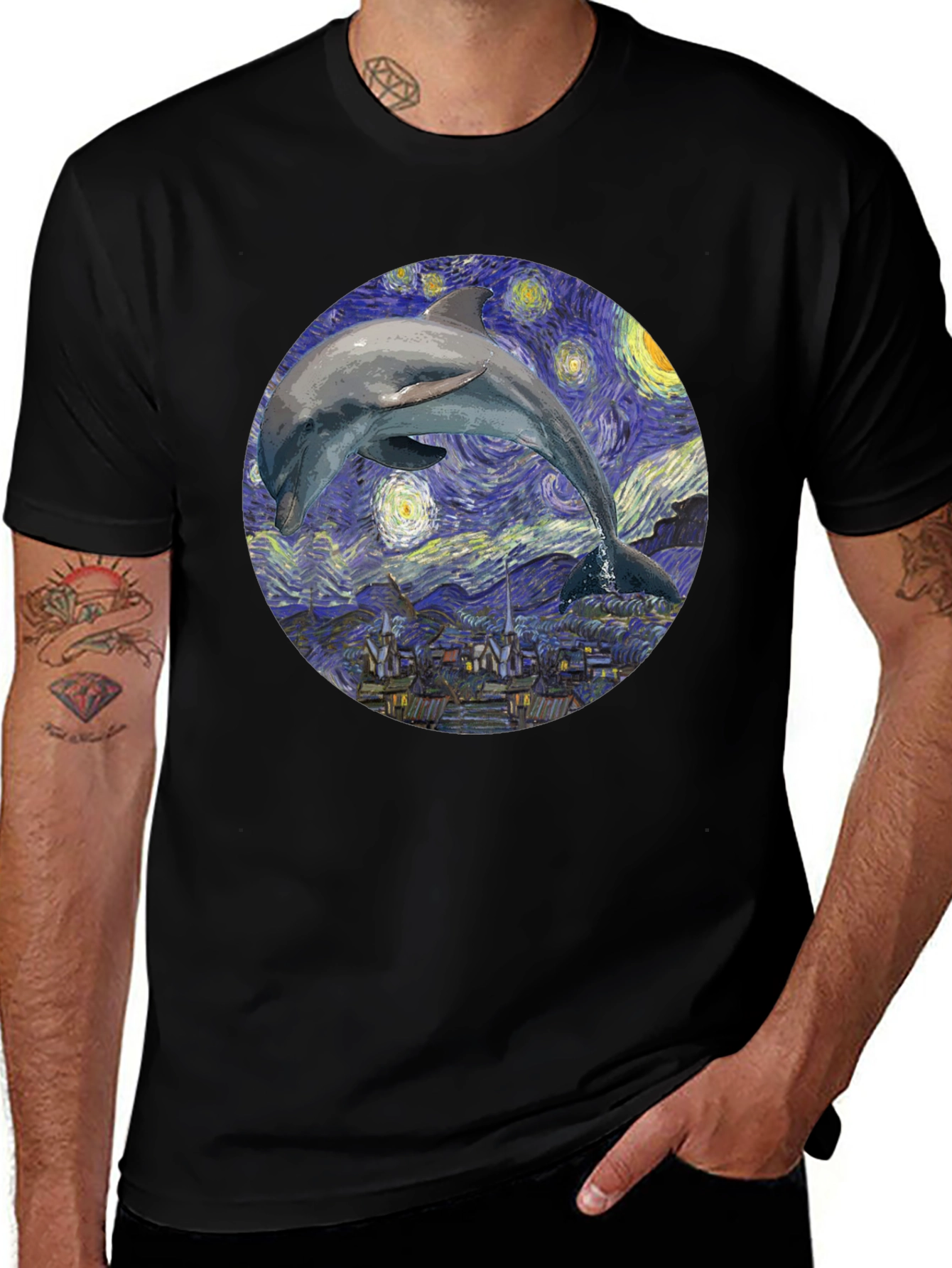 Variant 8 of Dolphin Starry Night Black T-Shirt