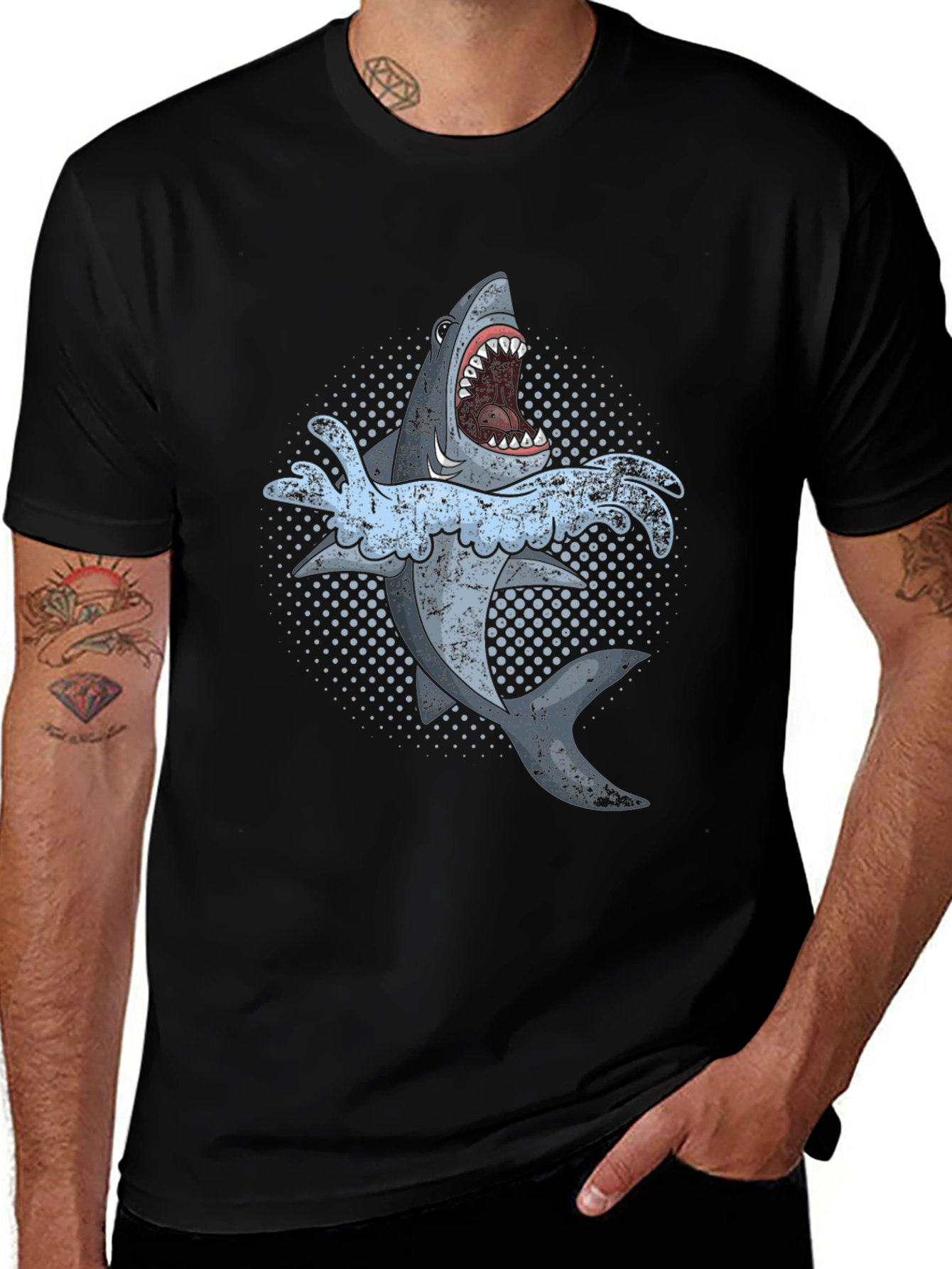 Variant 13 of Shark Attack Graphic Tee - Black Cotton T-Shirt