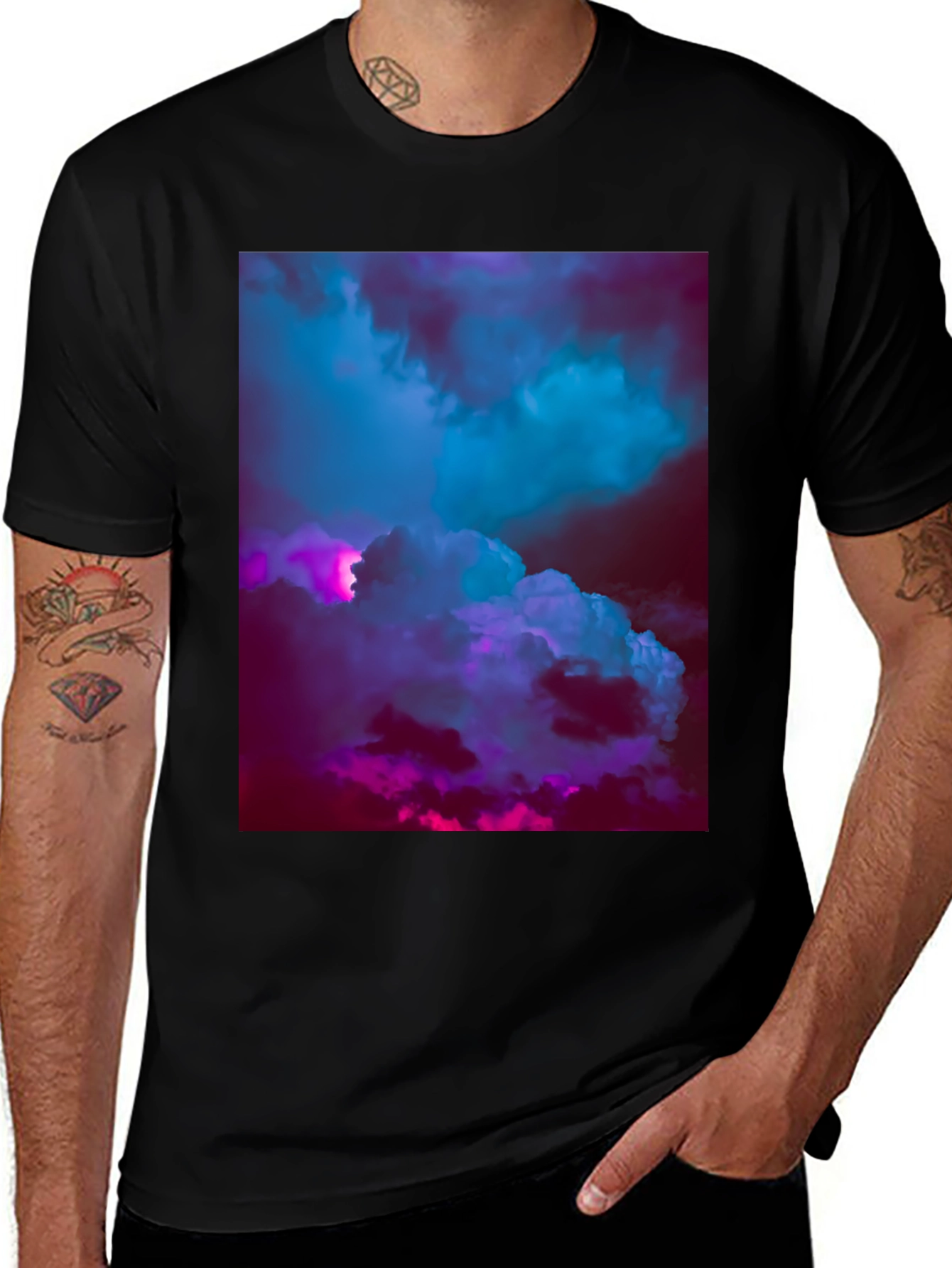 Variant 28 of Vaporwave Clouds Graphic Tee - Black Cotton T-Shirt