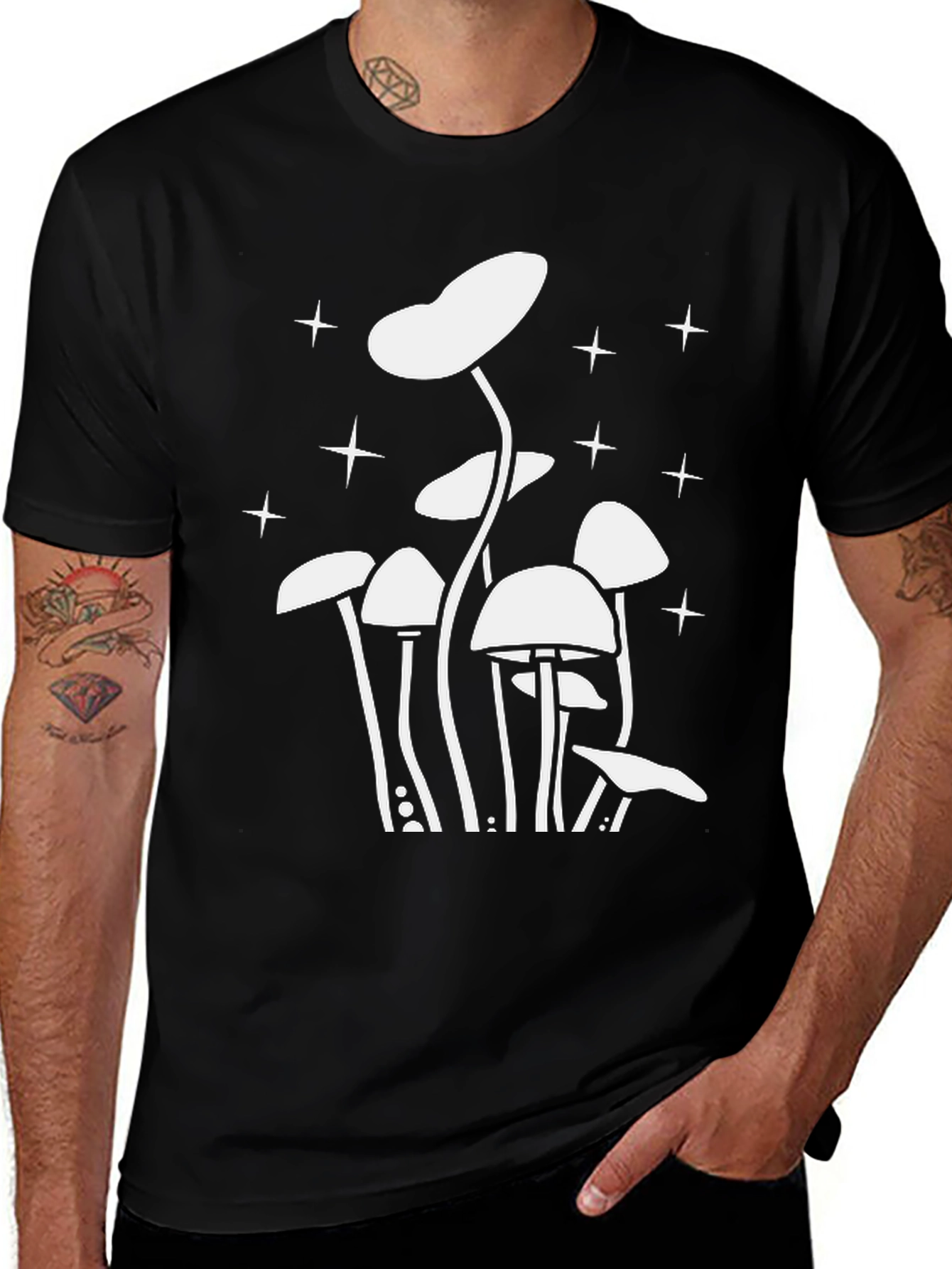 Variant 5 of Mushroom Starry Night Graphic Tee - Black