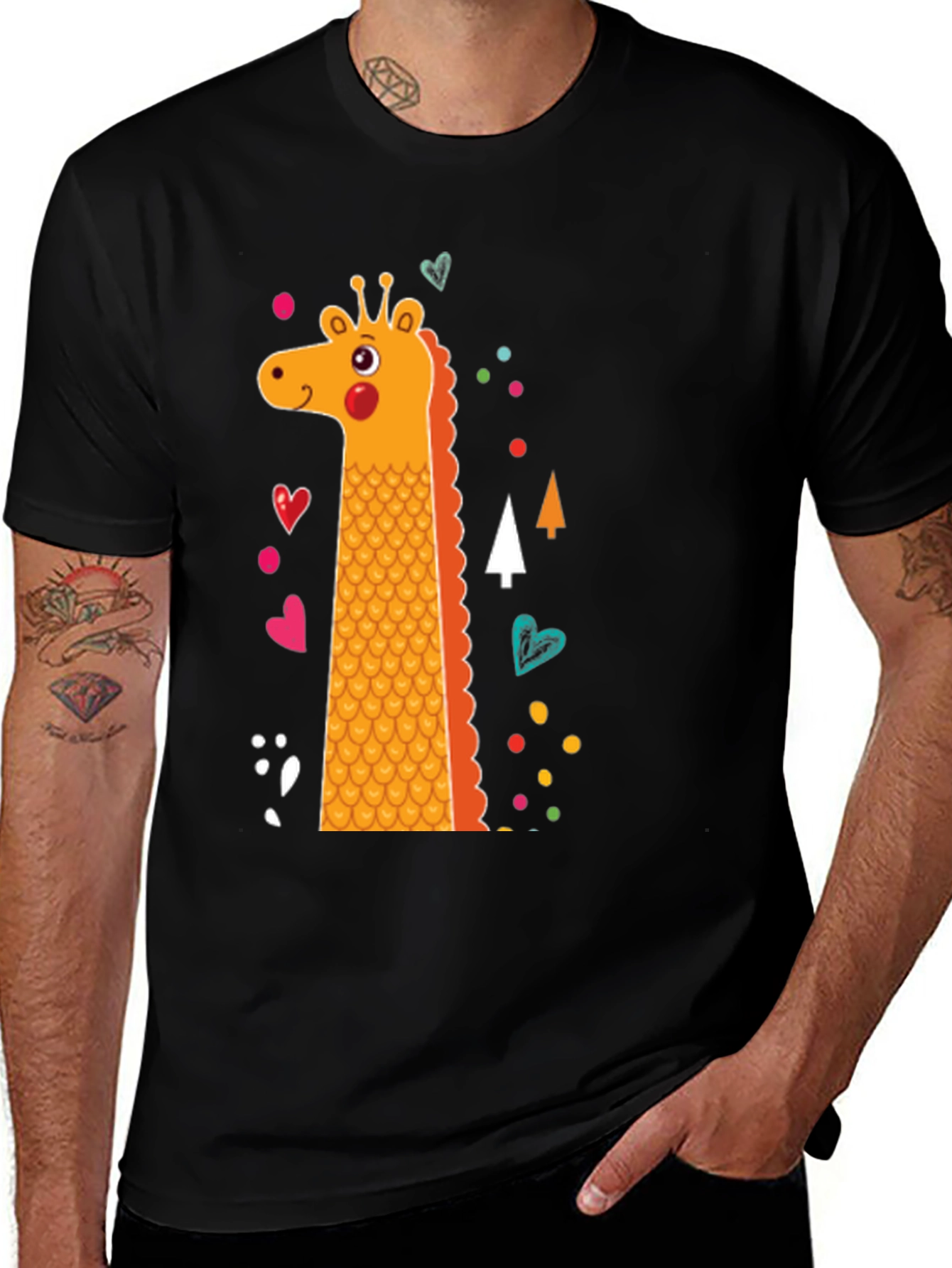 Variant 3 of Giraffe Graphic Print Crew Neck T-Shirt