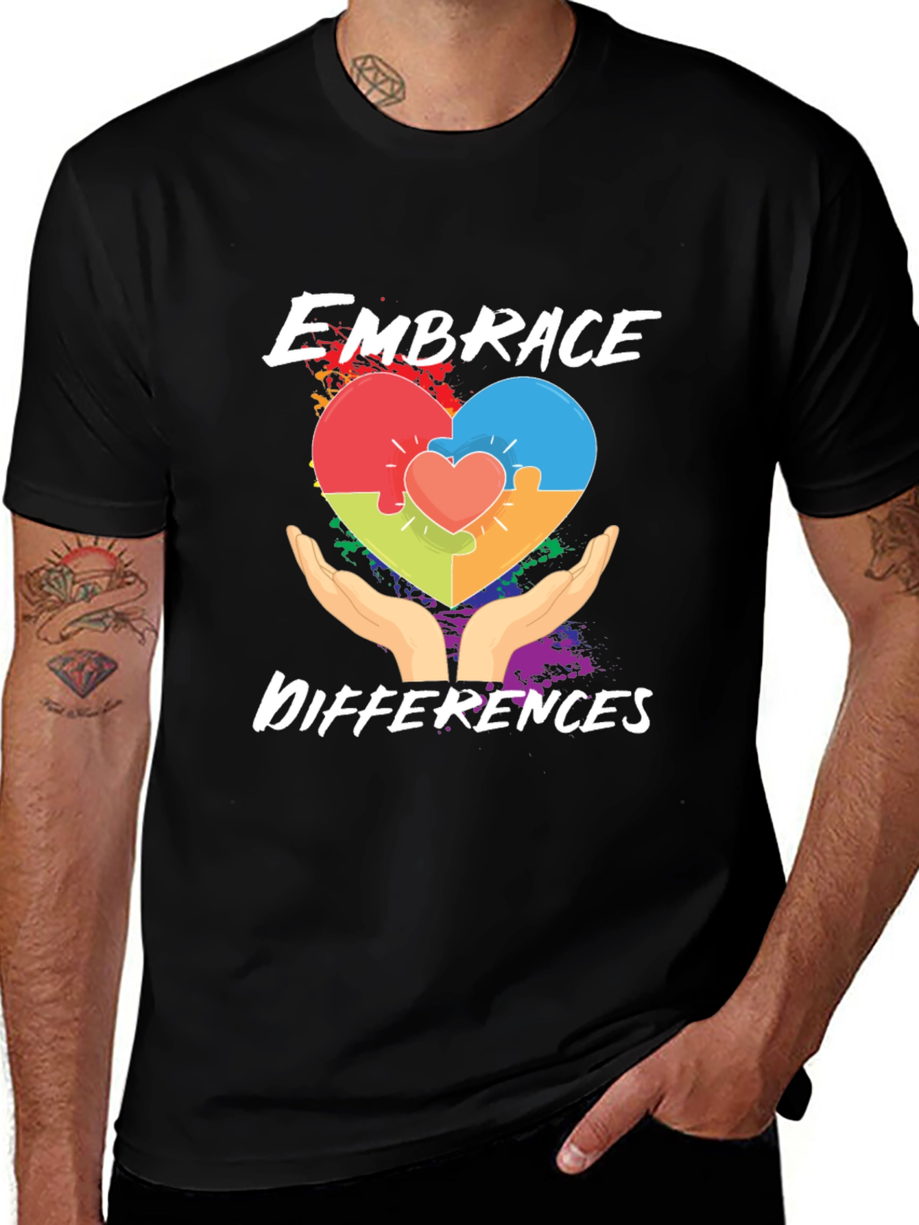 Embrace Differences Puzzle Heart Graphic T-Shirt