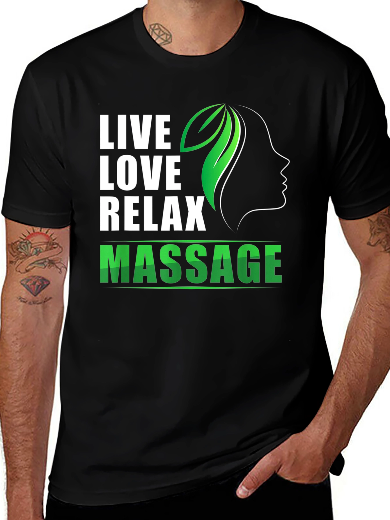 Variant 15 of Live Love Relax Massage T-Shirt - Black