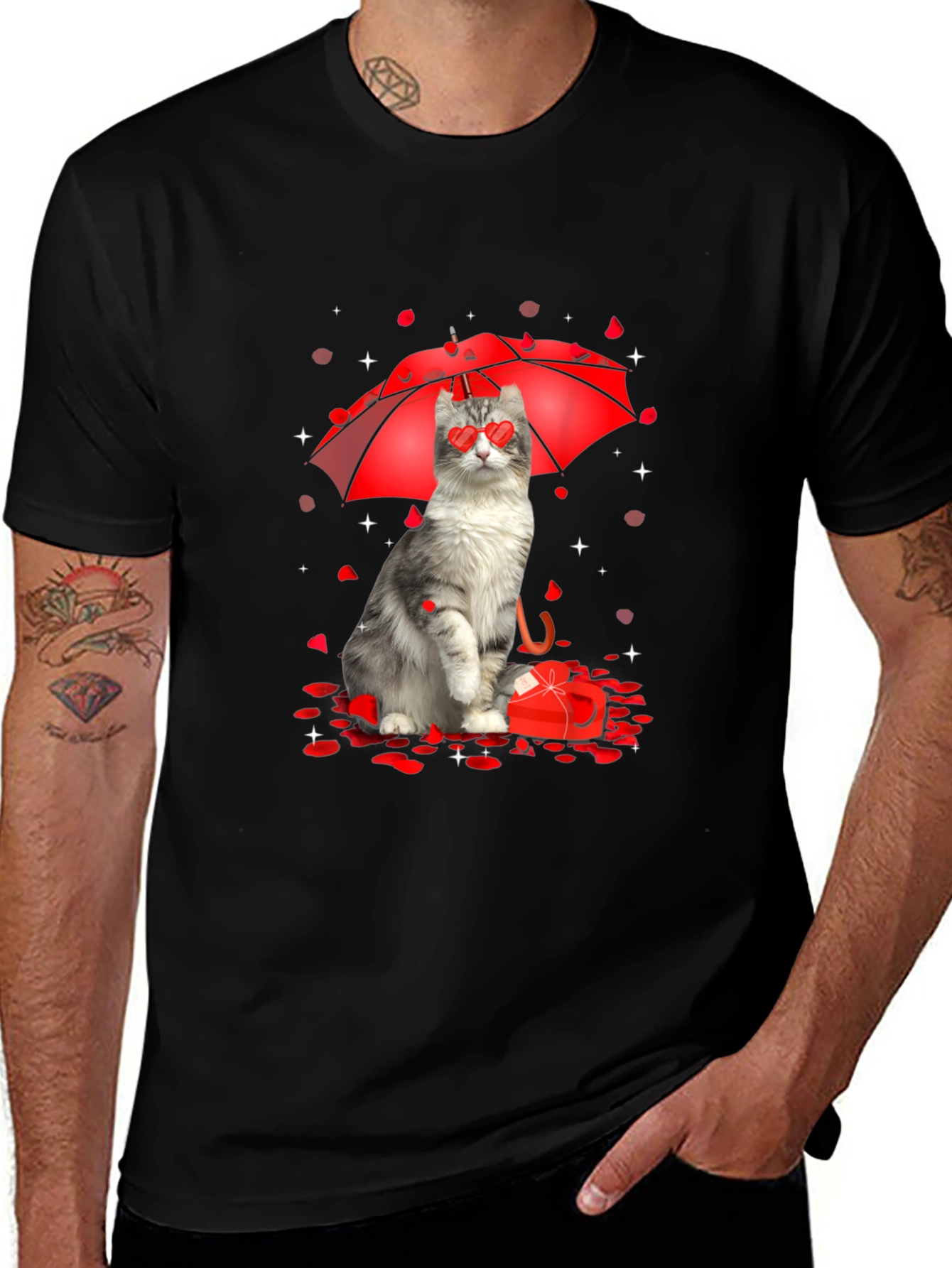 Variant 10 of Cat Valentine's Day T-Shirt - Heart Eyes Under Umbrella