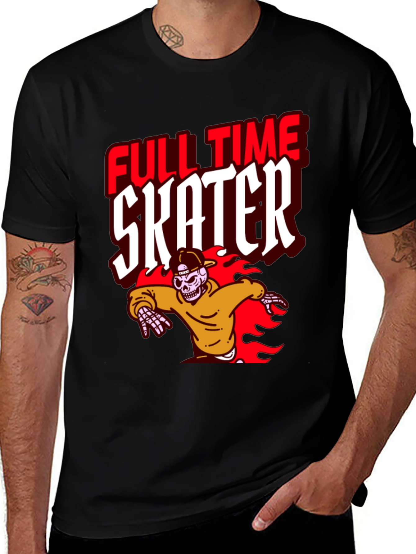 Variant 6 of Full Time Skater Graphic T-Shirt - Cool Skeleton Design
