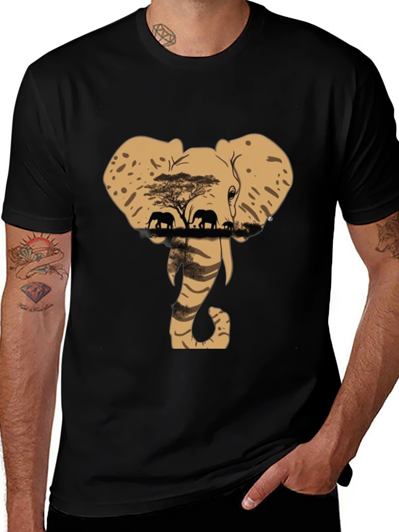 Variant 25 of Elephant Silhouette Graphic Tee - Nature Safari Design
