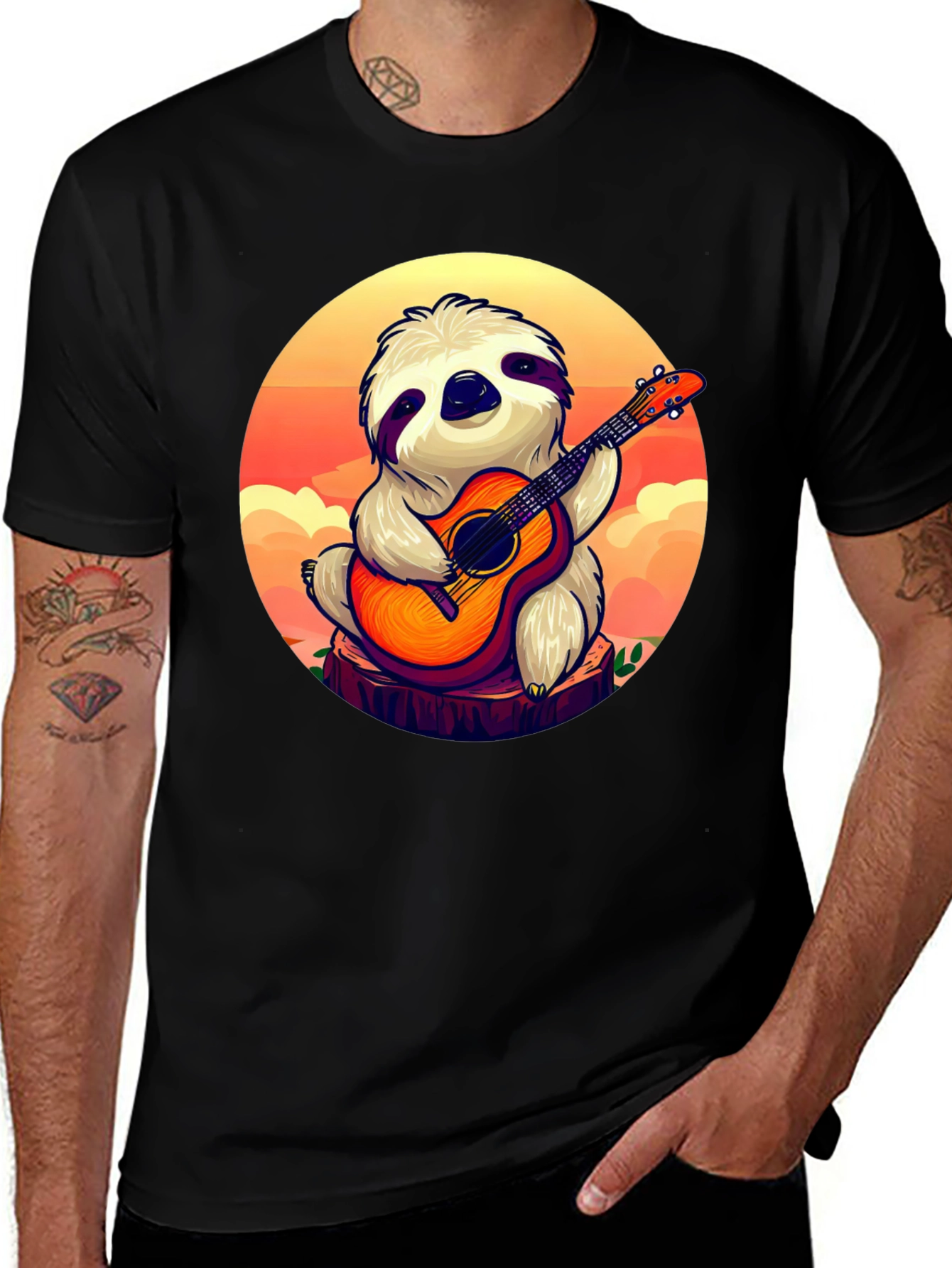 Sloth Guitar Player Graphic T-Shirt - Cute & Comfortable