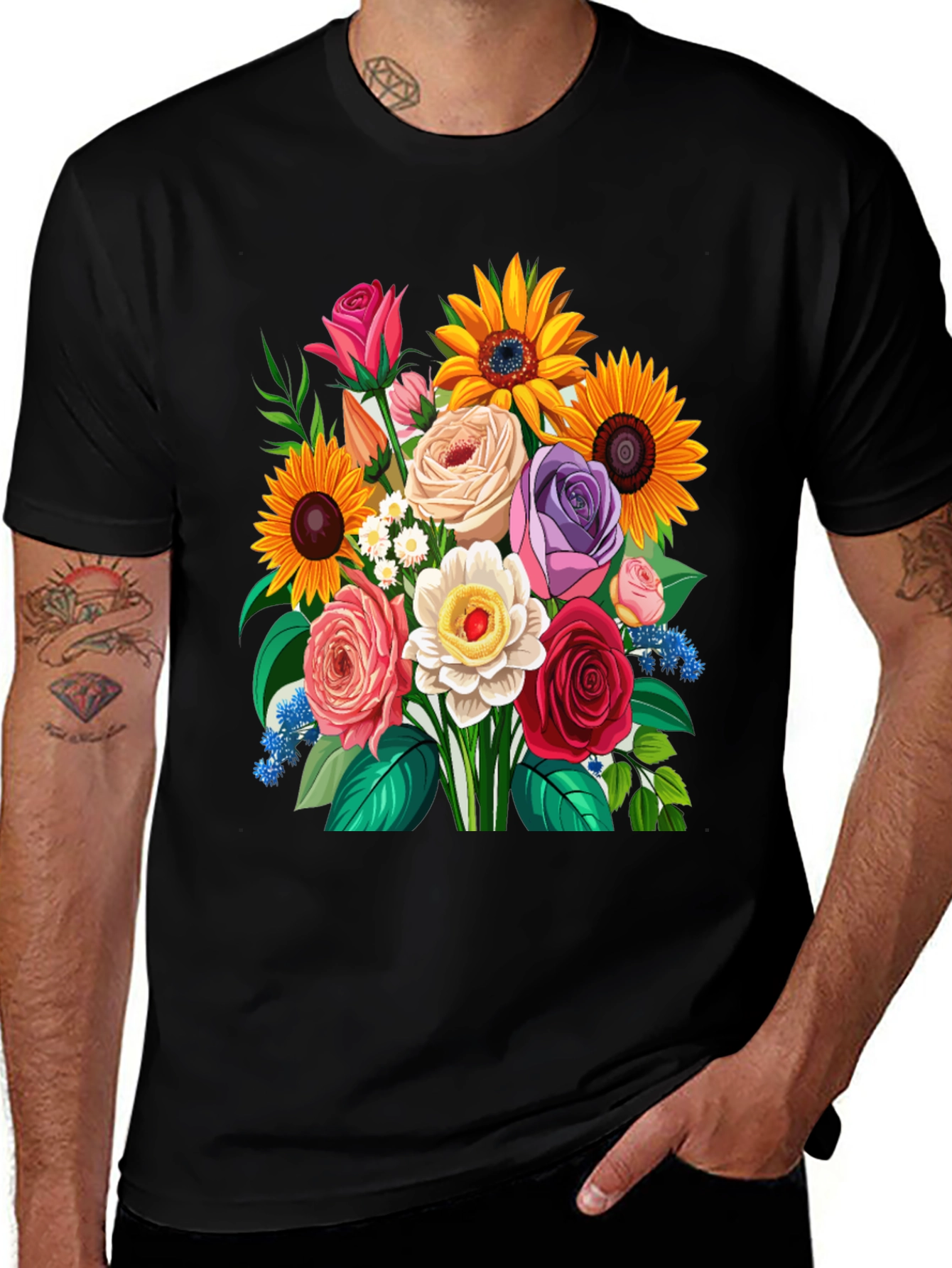 Variant 13 of Floral Bouquet Graphic Tee - Men's Casual T-Shirt