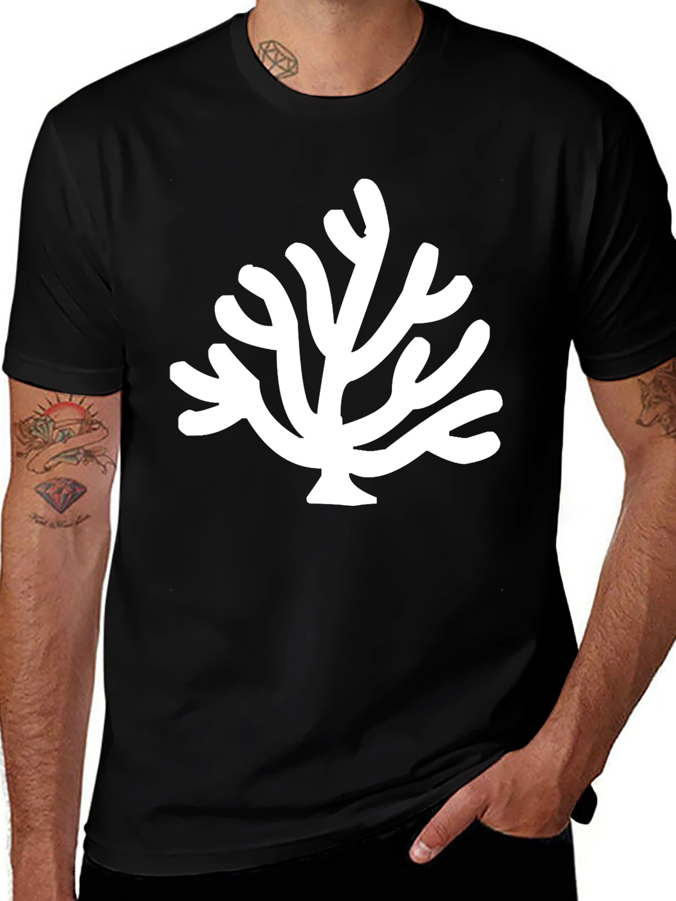 Abstract Tree Graphic T-Shirt - Black