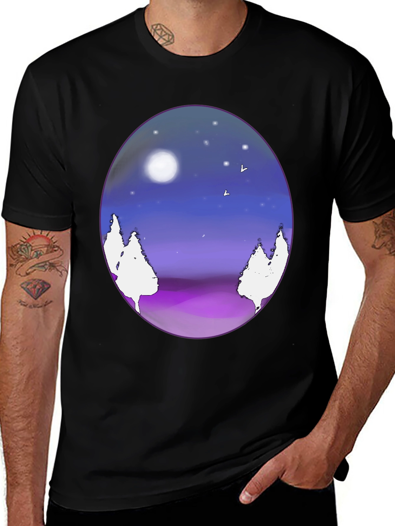 Variant 20 of Nightscape Graphic Tee - Men's Black Cotton T-Shirt