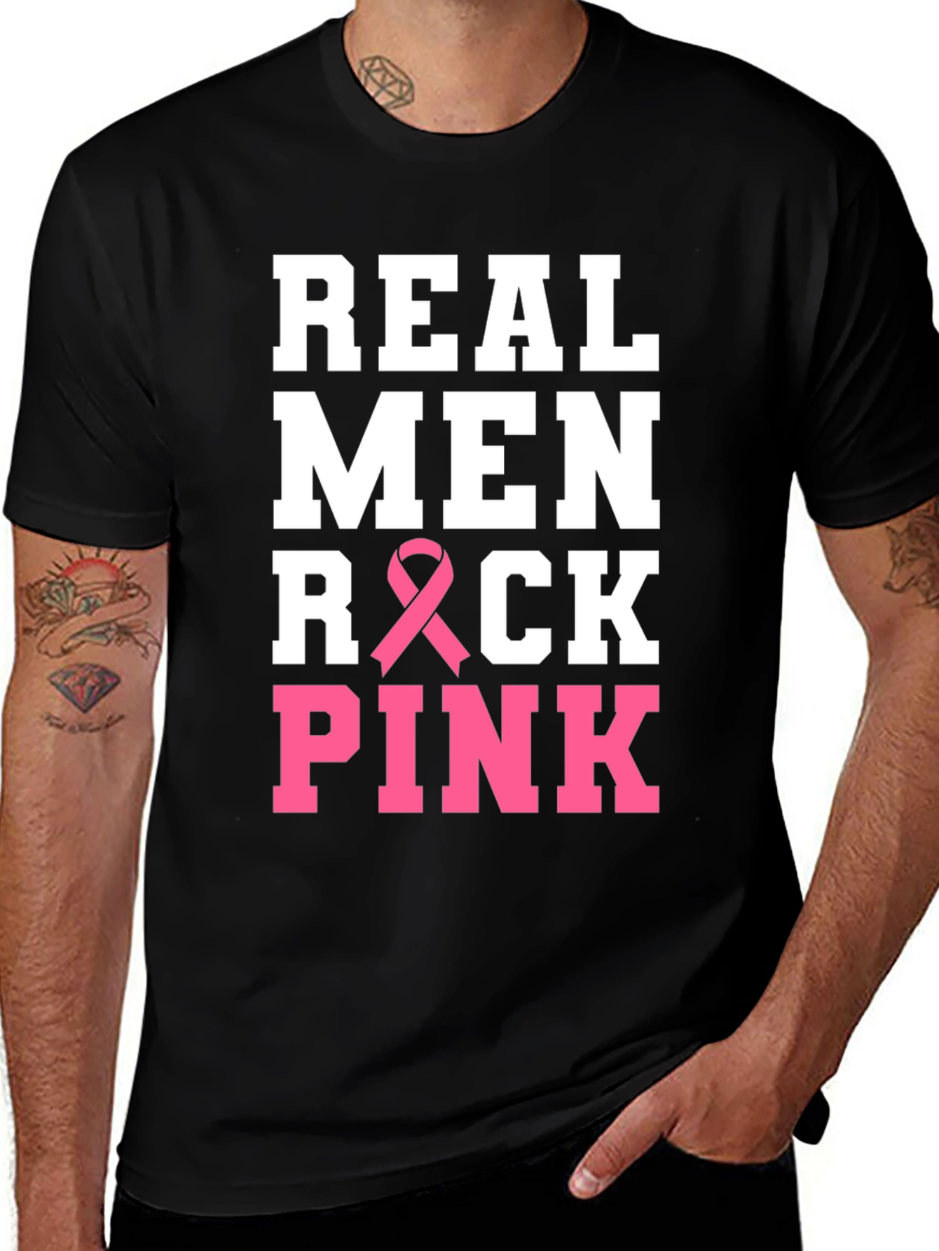 Variant 4 of Real Men Rock Pink Breast Cancer Awareness T-Shirt