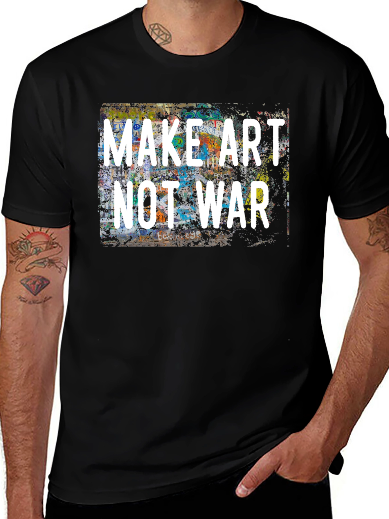 Variant 23 of Make Art Not War Graphic Tee - Black