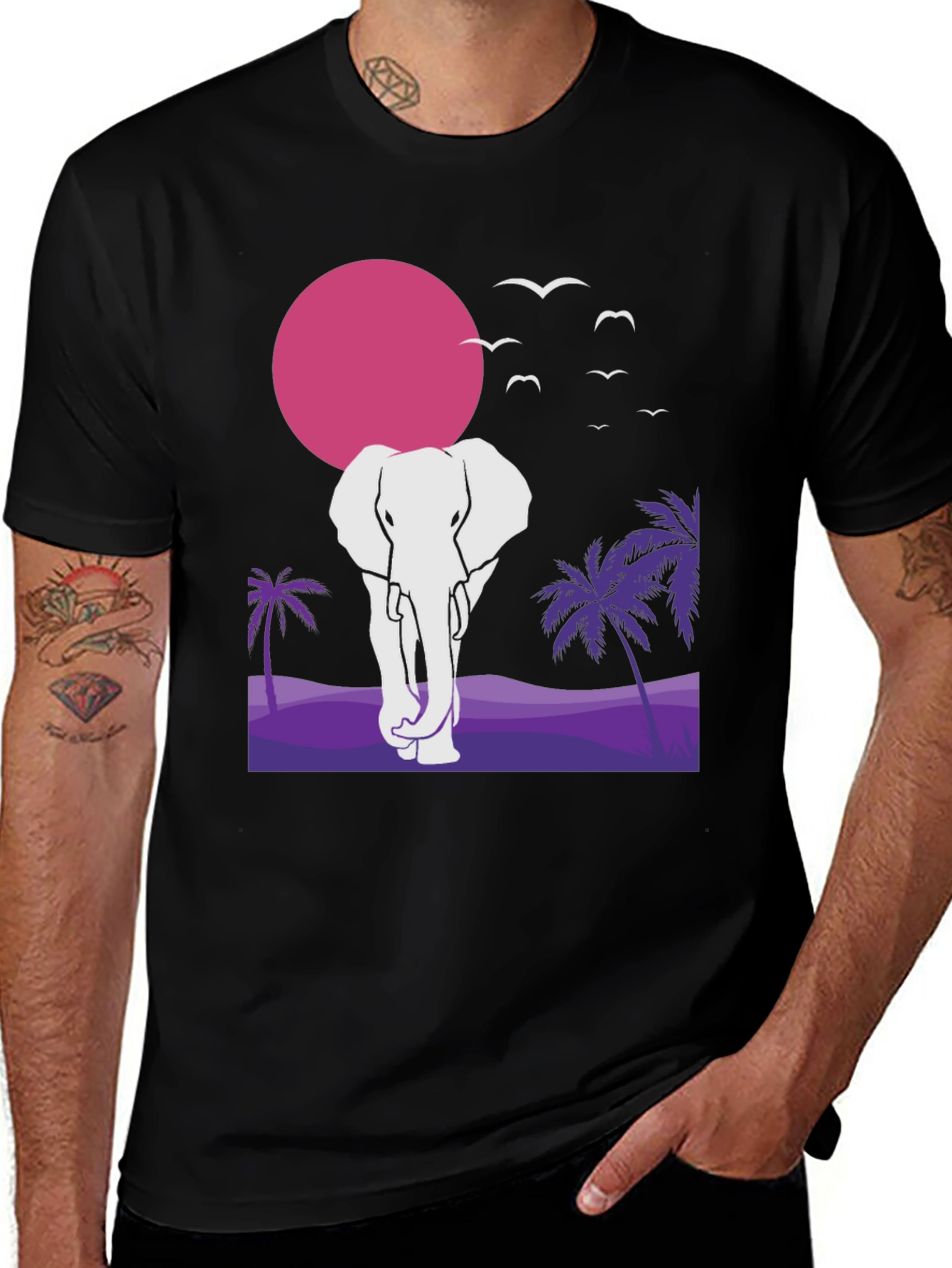 Variant 30 of Elephant Sunset Graphic T-Shirt - Unisex Black Tee