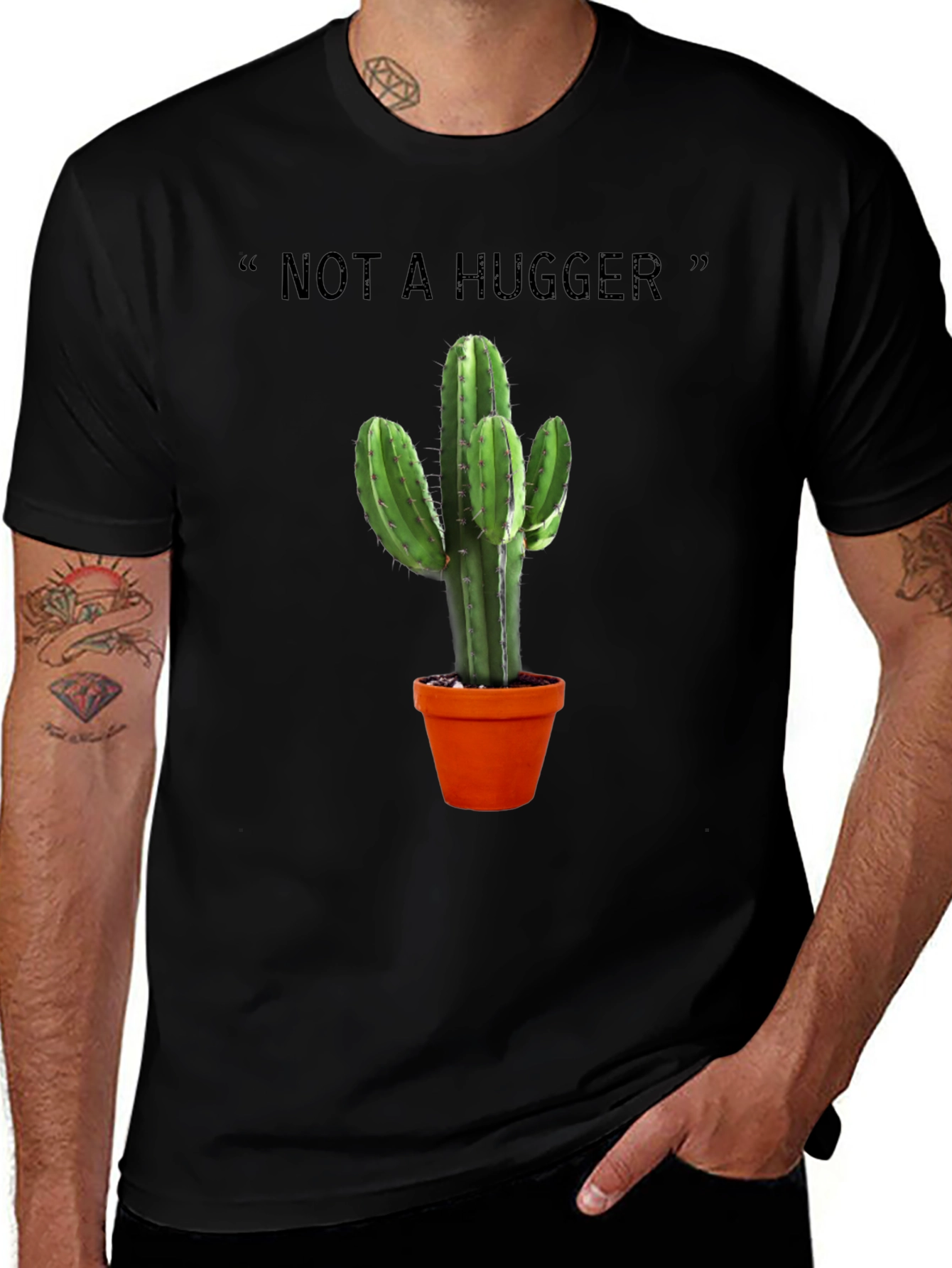 Variant 16 of Not a Hugger Cactus Graphic Tee - Black