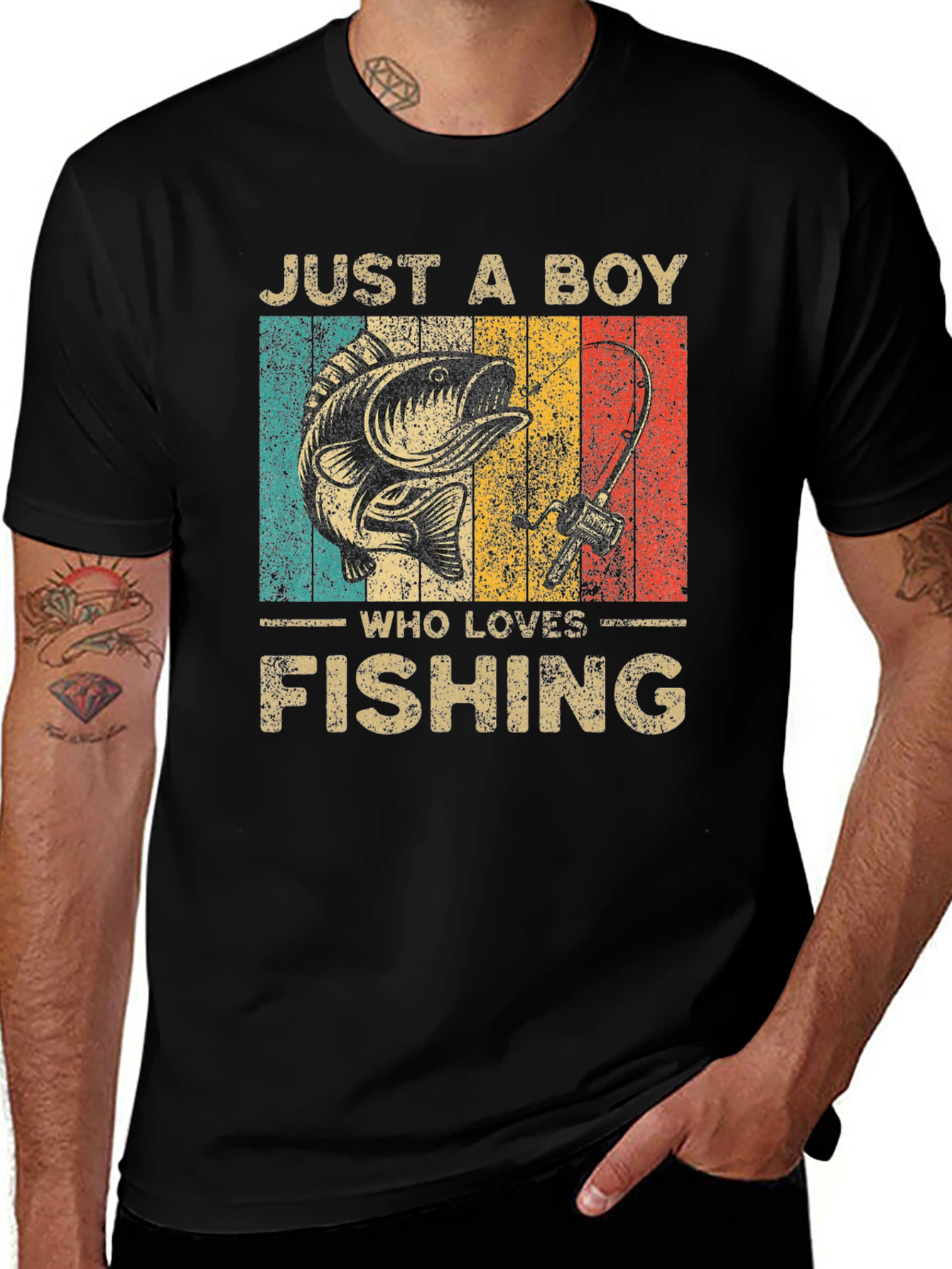 Variant 18 of Boy Who Loves Fishing Graphic Tee - Black