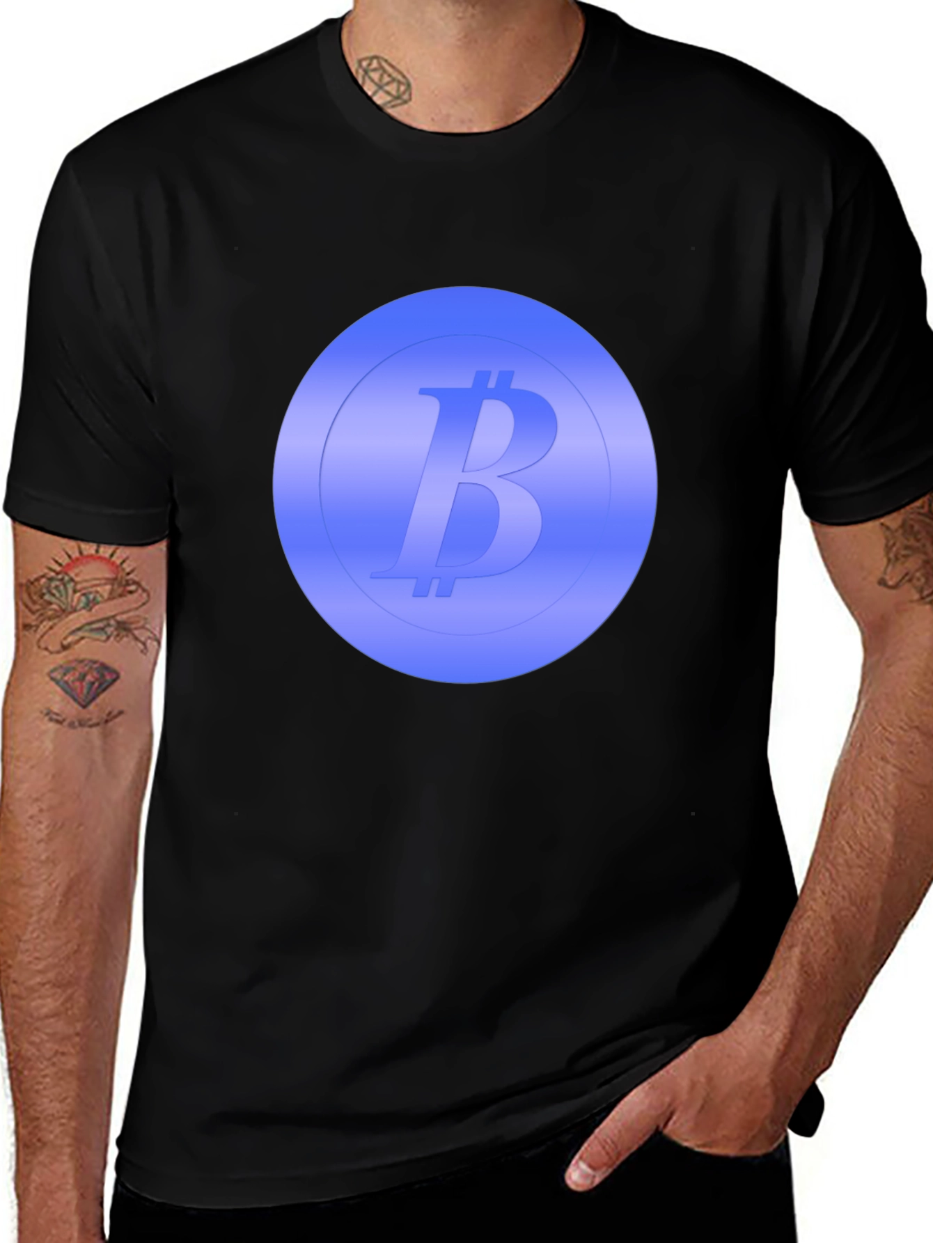Variant 9 of Bitcoin Blue Emblem Black T-Shirt