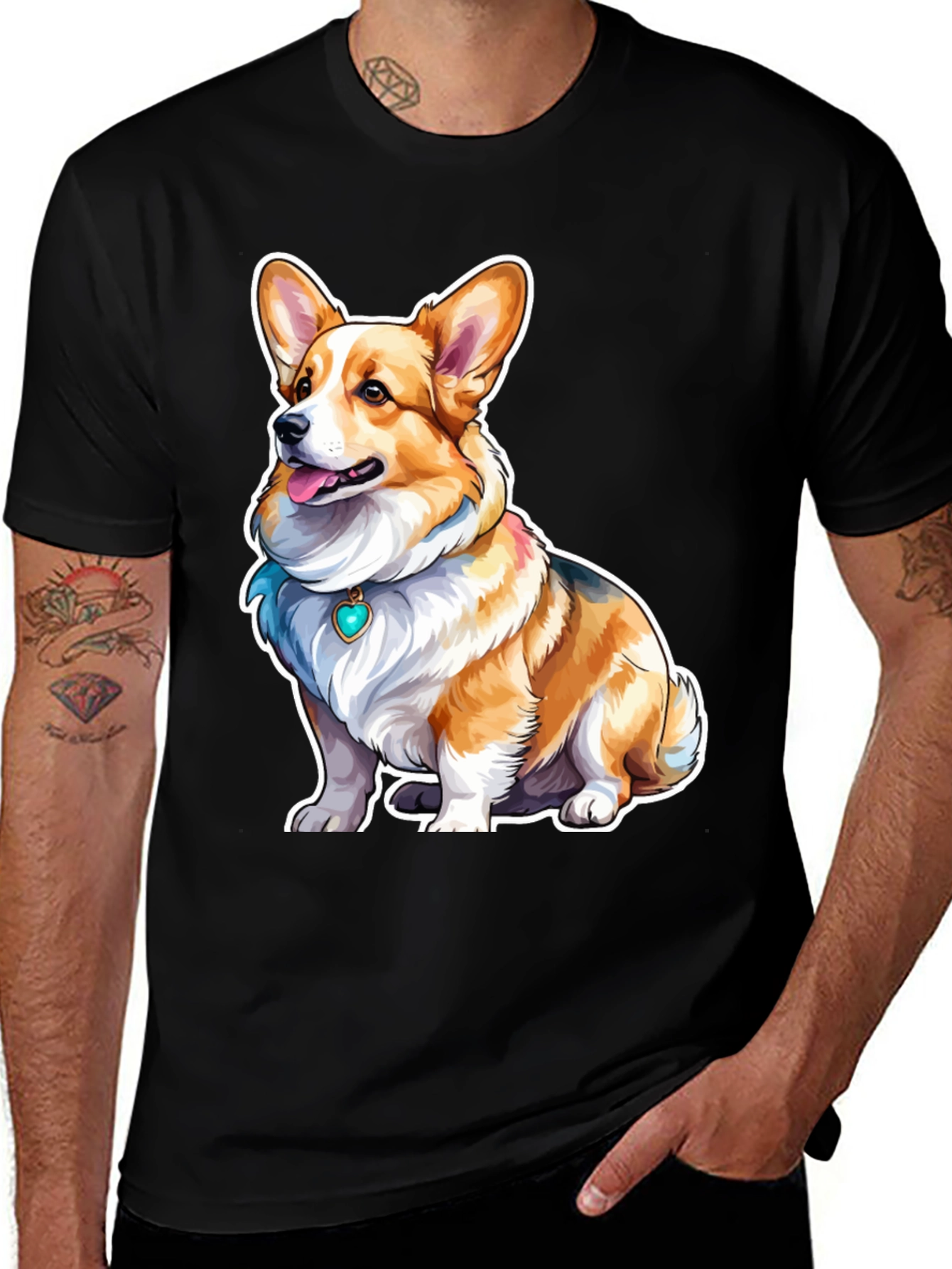 Variant 30 of Corgi Dog Graphic Black T-Shirt