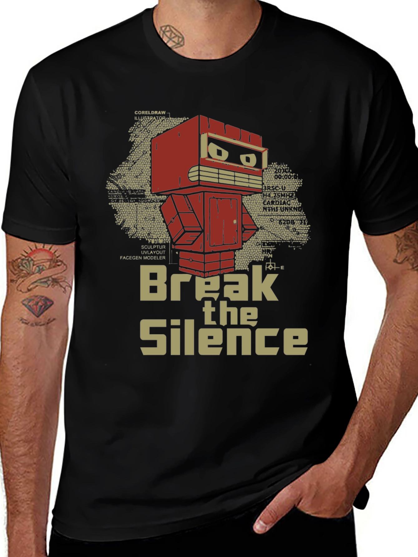 Variant 19 of Break the Silence Robot T-Shirt - Unique Graphic Tee