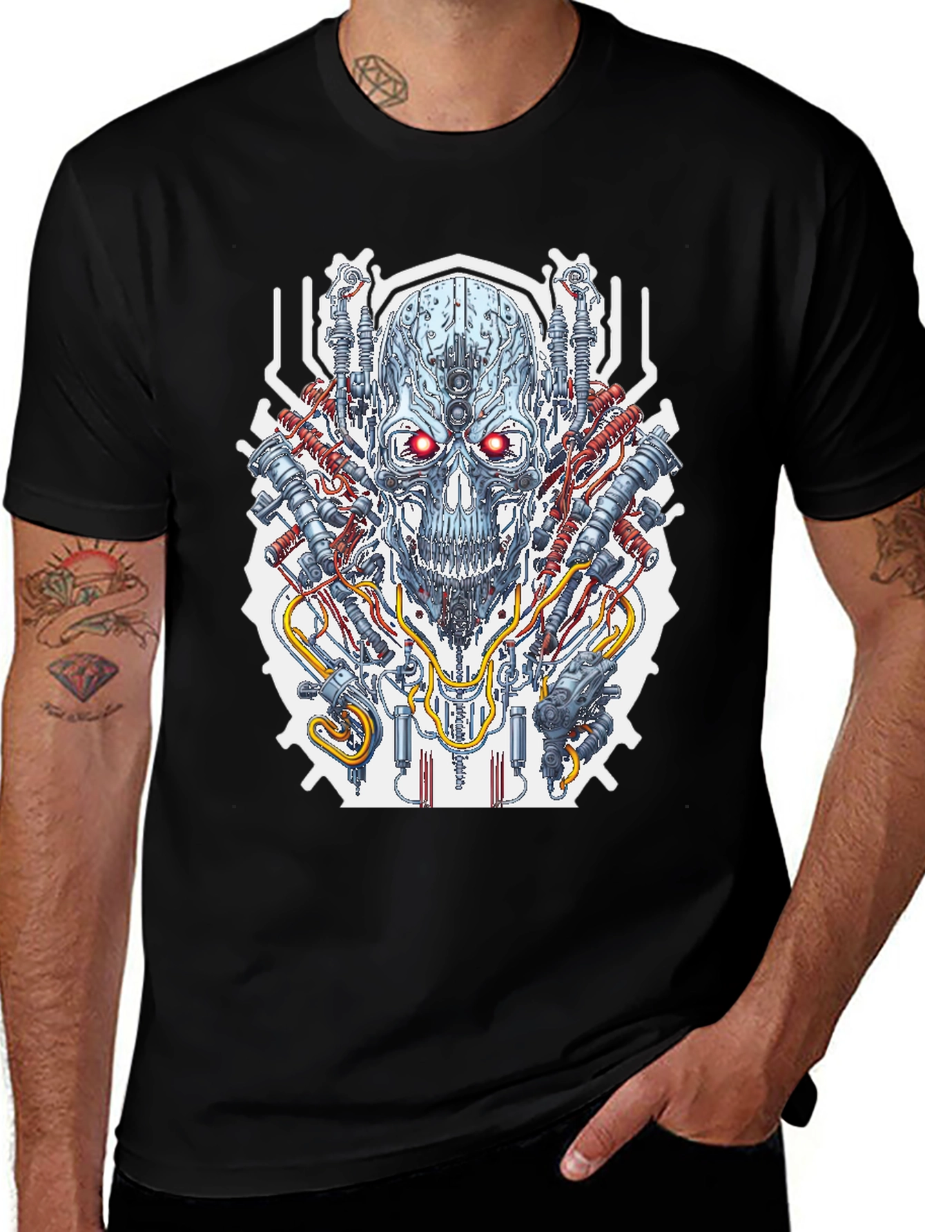 Variant 28 of Cyberpunk Skull Graphic Tee - Men's Black T-Shirt