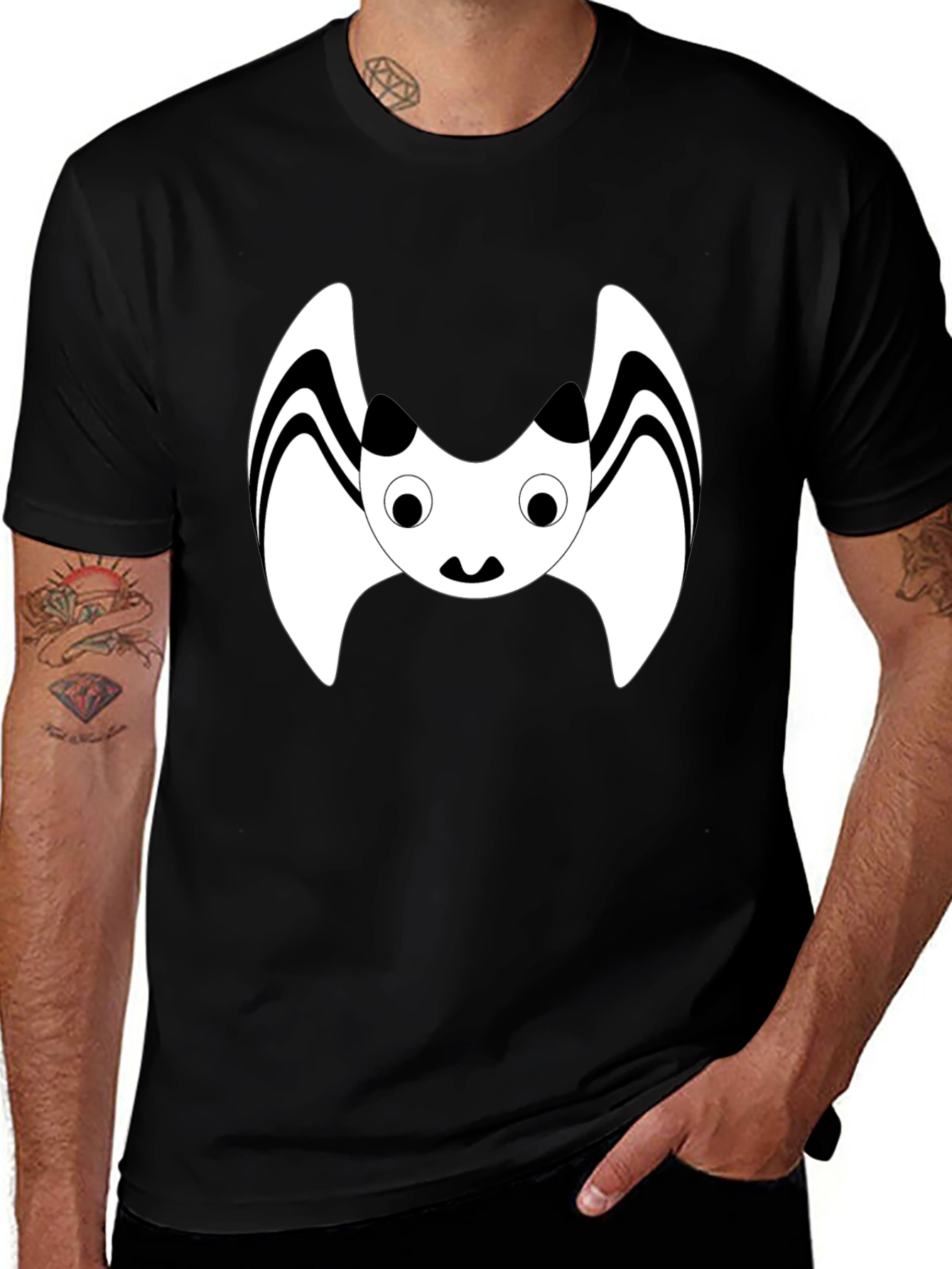 Variant 13 of Cute Cartoon Bat Graphic Black T-Shirt