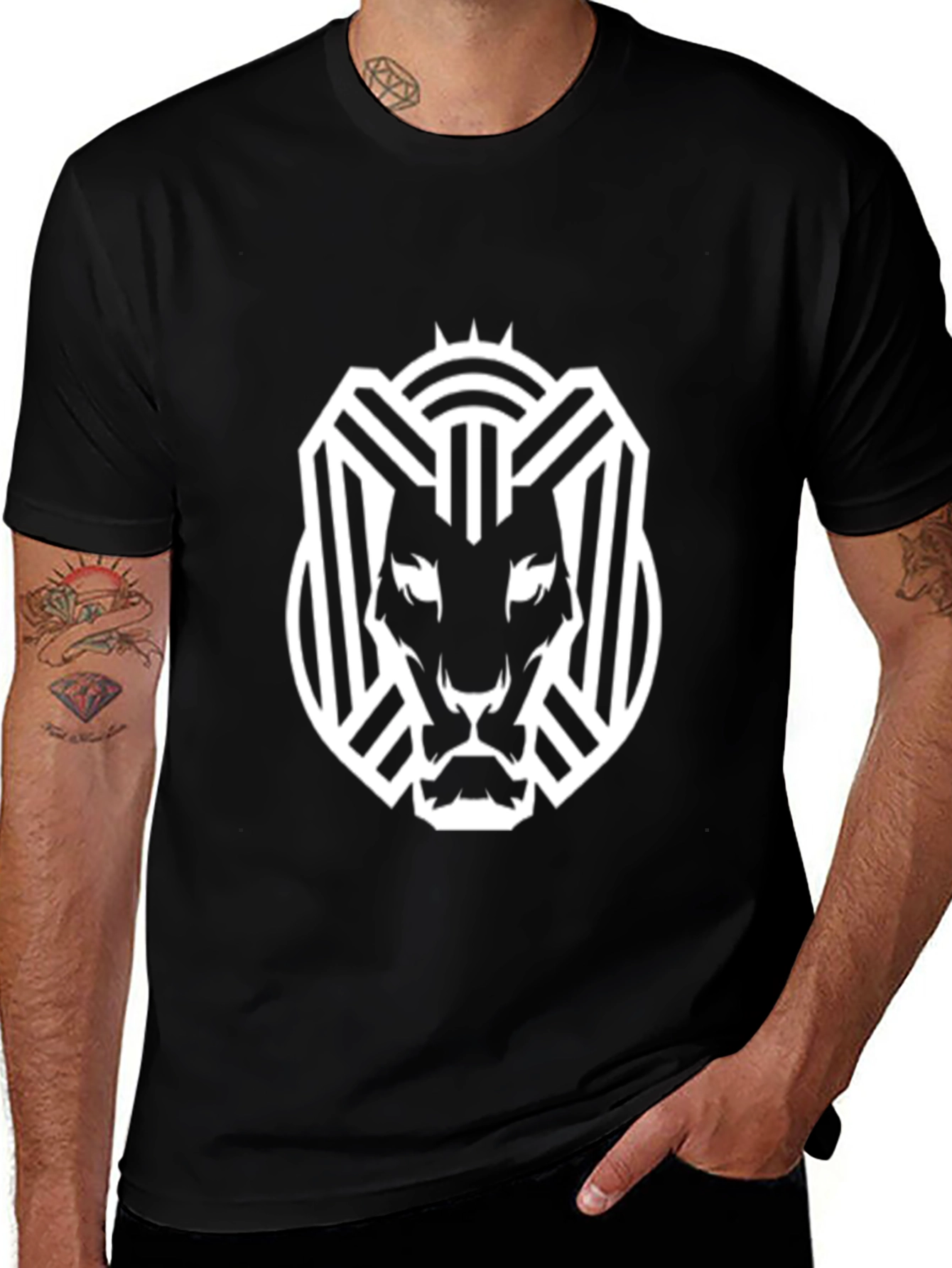 Variant 25 of Black T-Shirt with Geometric Lion Graphic