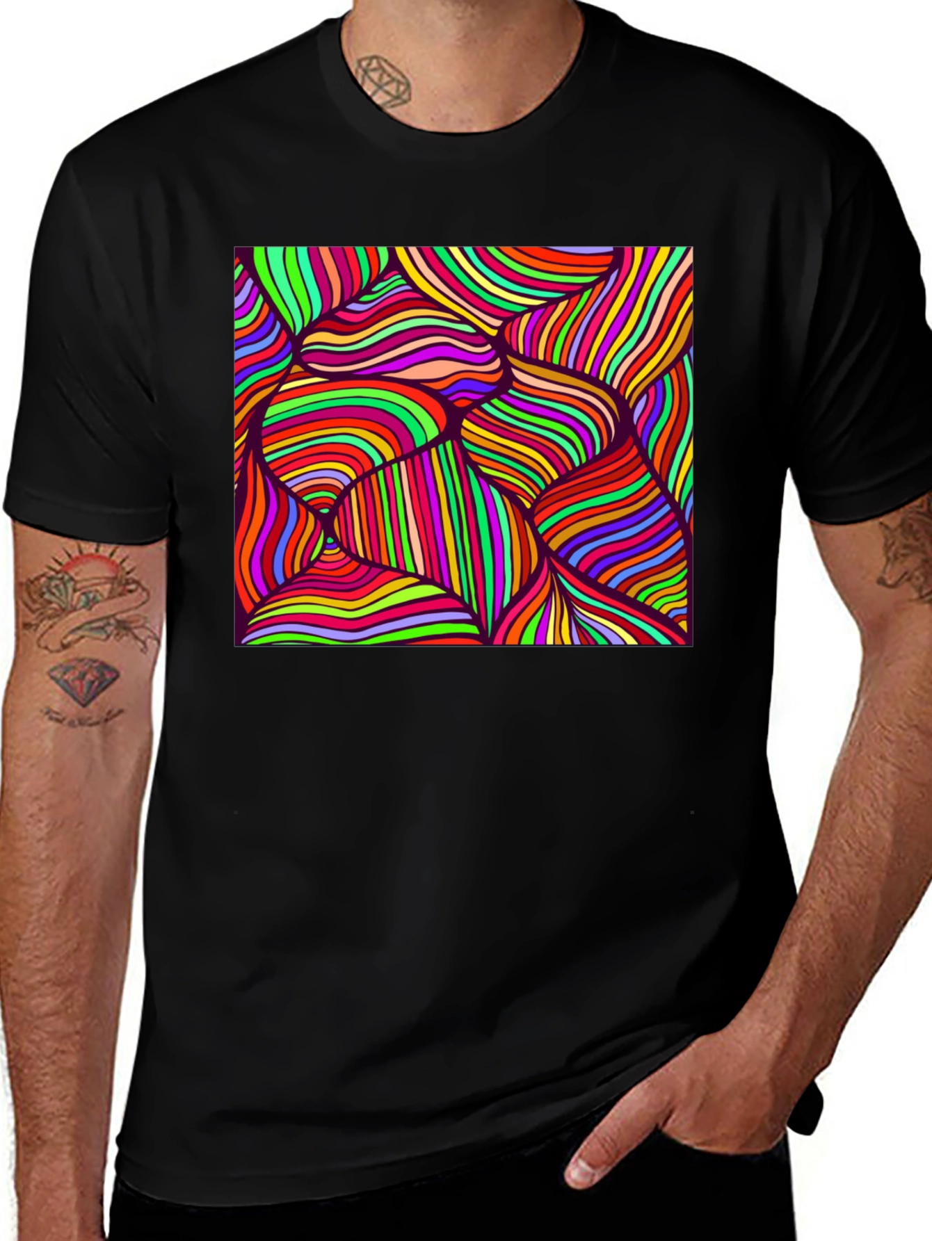 Variant 16 of Vibrant Abstract Graphic Tee - Black Cotton T-Shirt