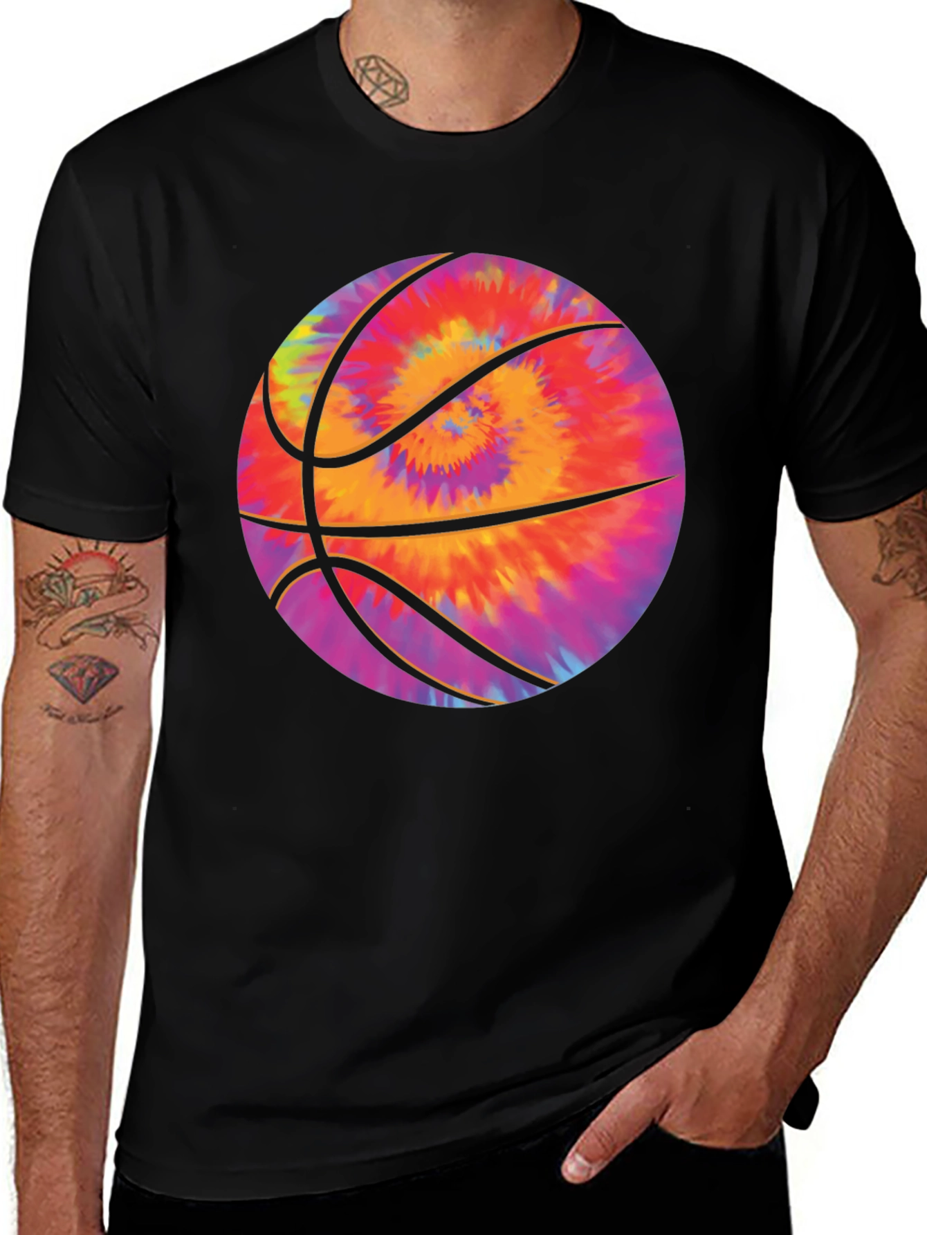 Variant 4 of Tie-Dye Basketball Graphic Tee - Trendy Casual Comfort