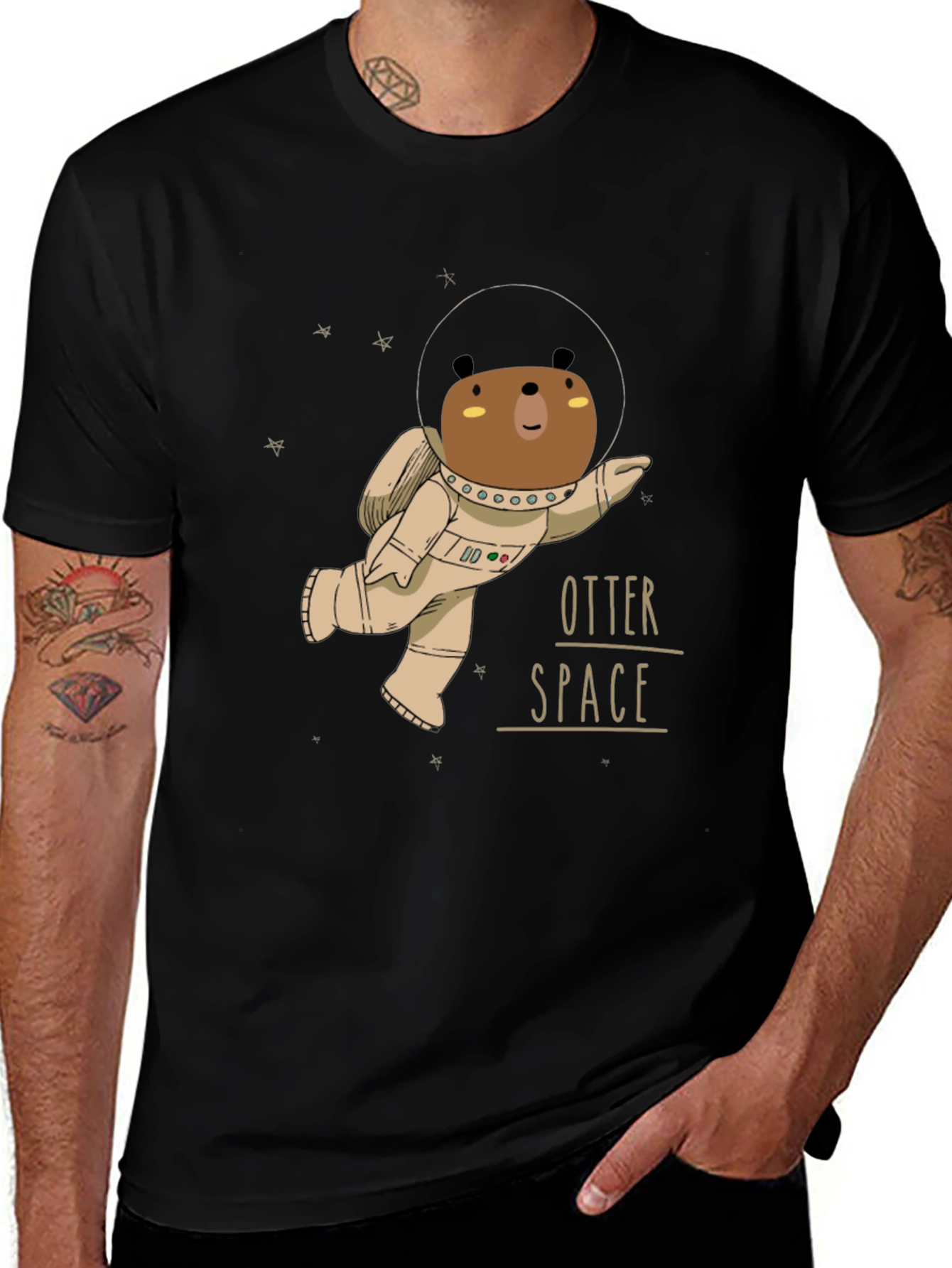 Variant 16 of Otter Space Black T-Shirt - Astronaut Bear Design