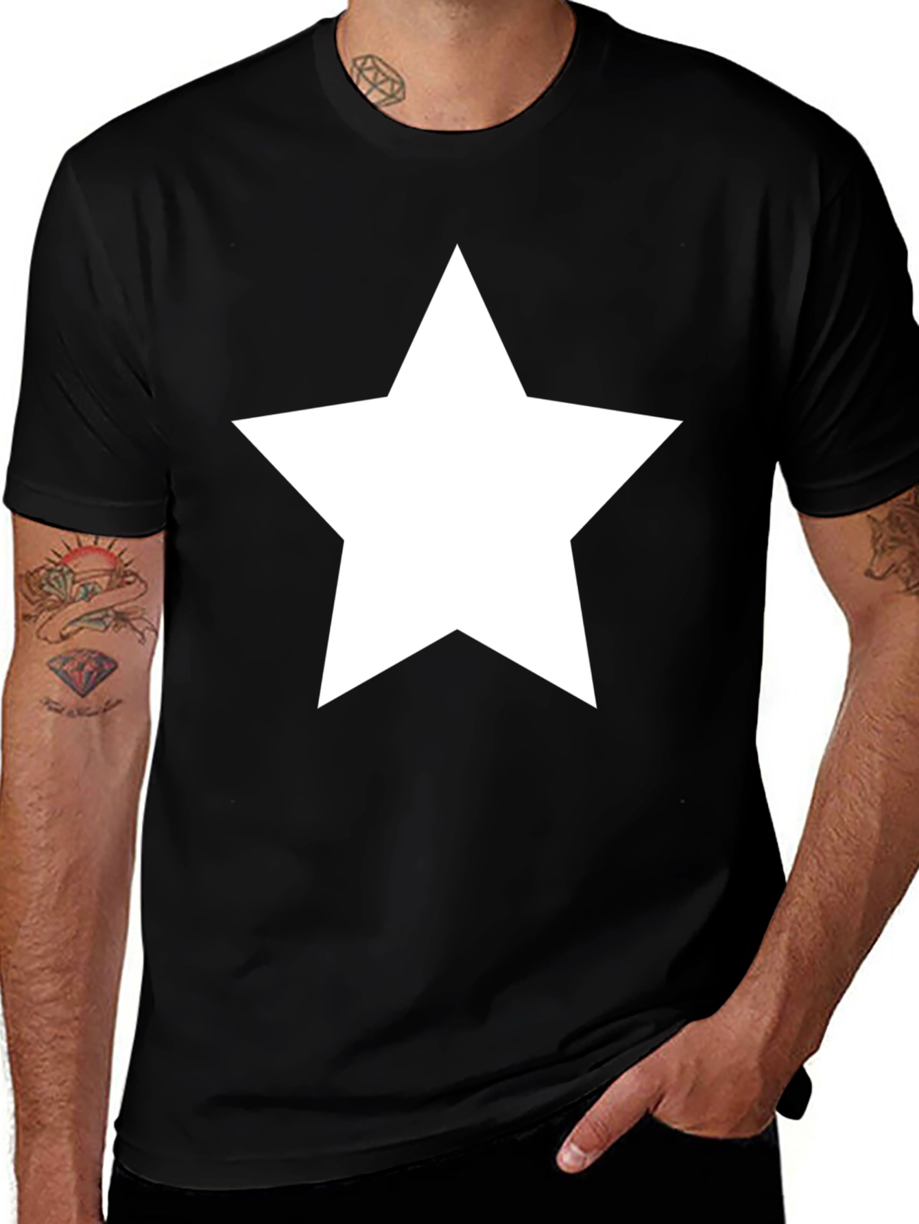 Variant 7 of Bold Star Graphic Tee - Classic Black Cotton T-Shirt