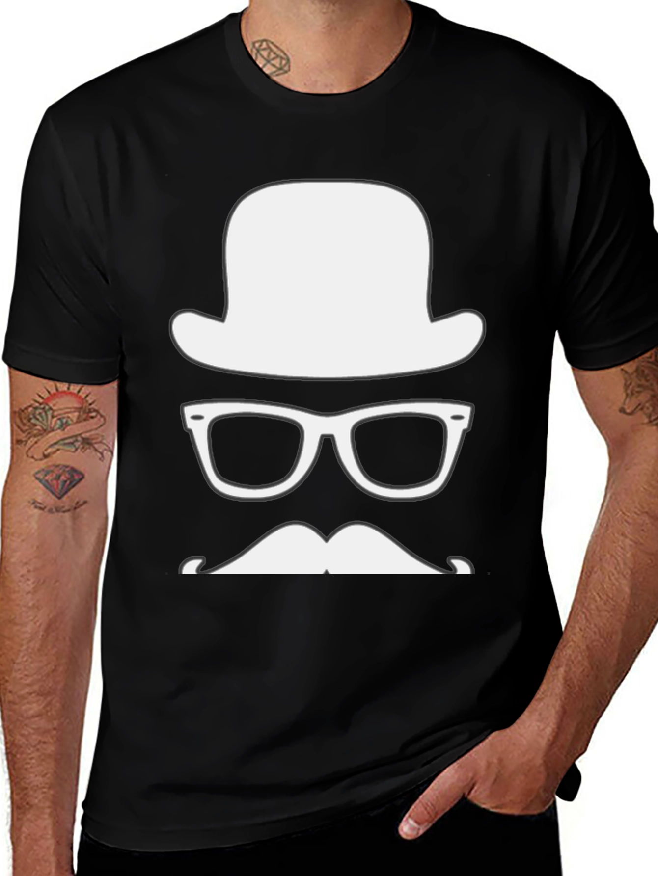 Variant 13 of Retro Gentleman T-Shirt: Hat, Glasses, Mustache