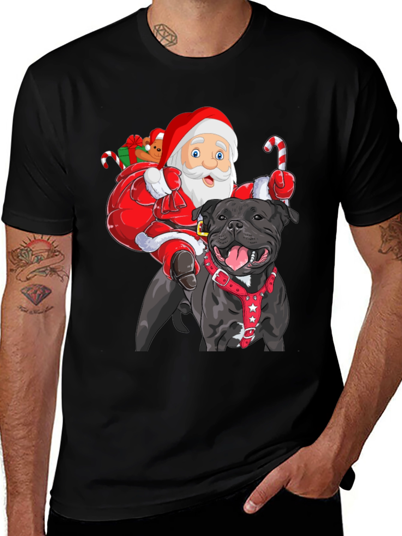 Santa Riding Dog Christmas T-Shirt