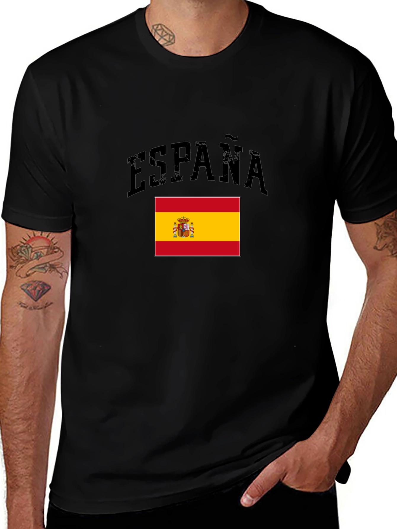 Espana Flag Graphic Tee - Men's Black T-Shirt