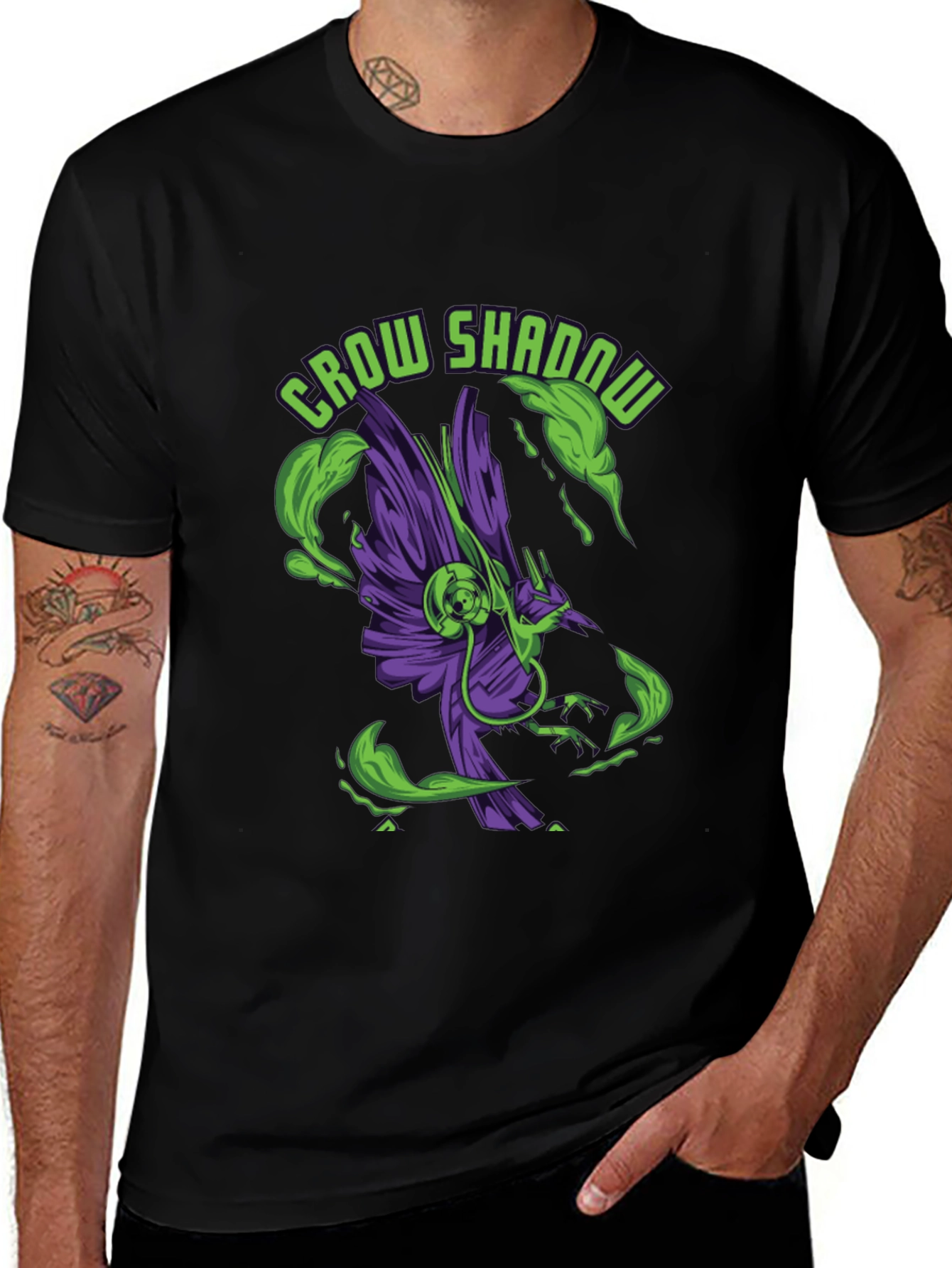 Variant 16 of Crow Shadow Graphic Tee - Black Cotton Comfort