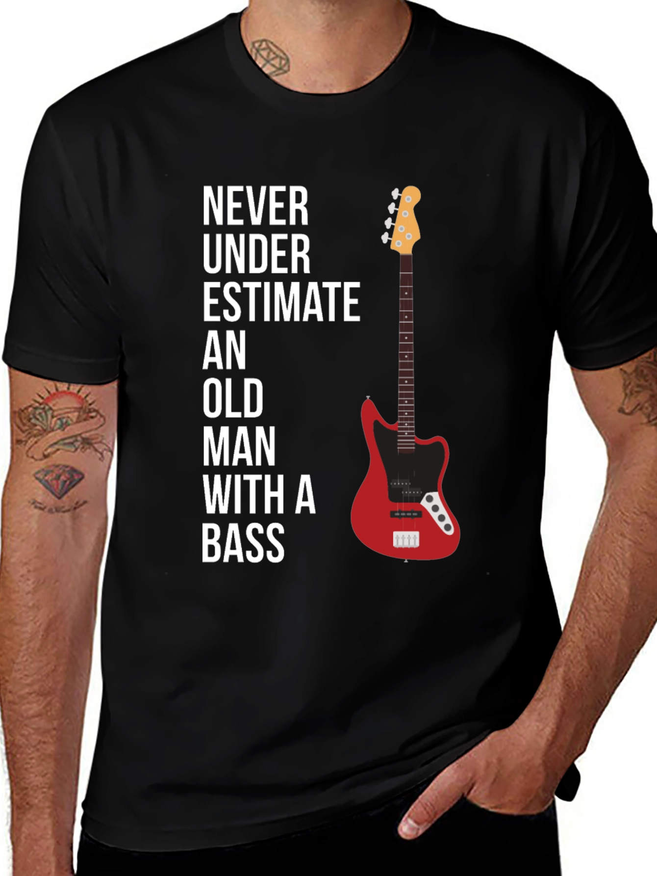Variant 5 of Never Underestimate Old Man With A Bass Graphic Tee