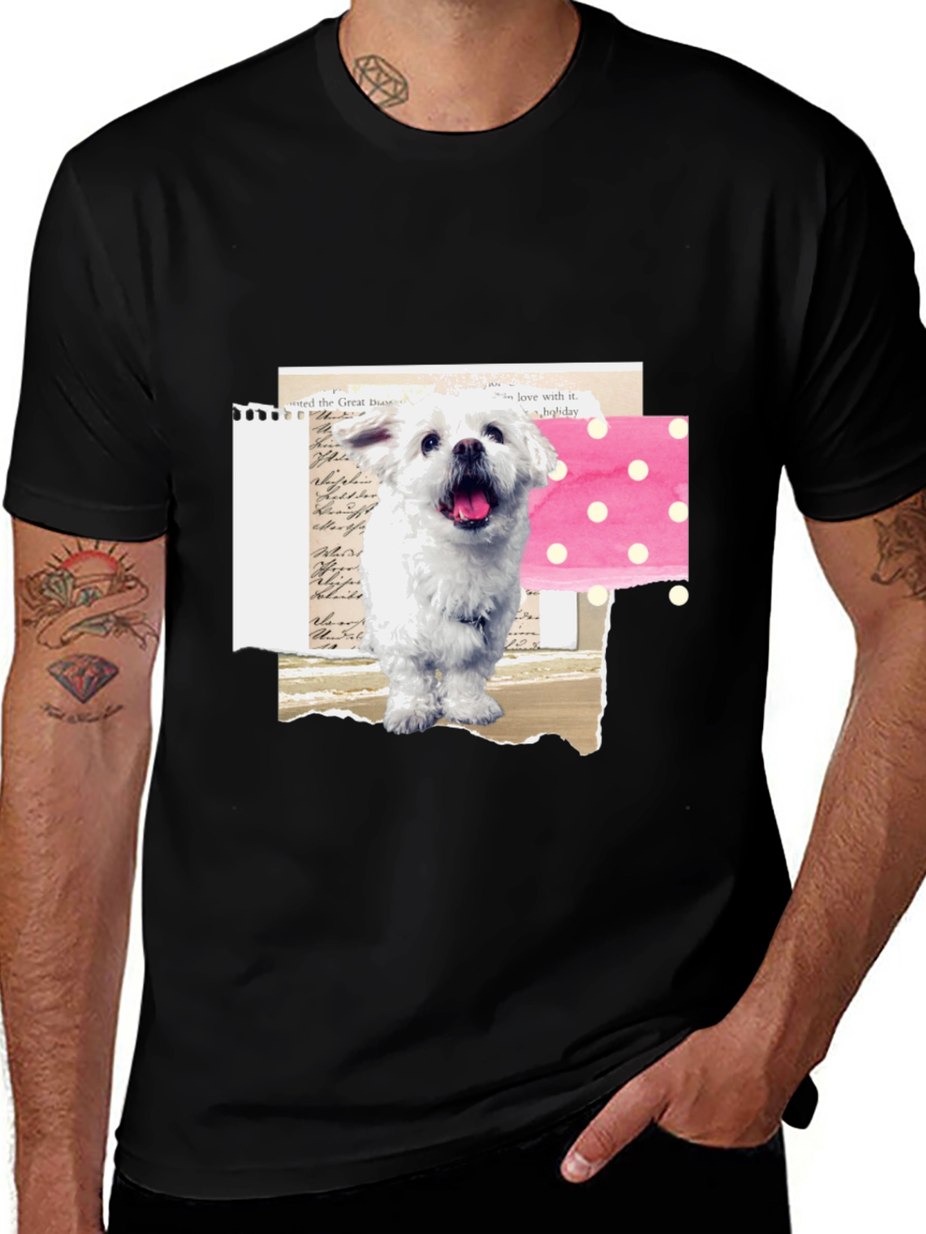 Variant 21 of Dog Collage Graphic Tee - Casual Black T-Shirt