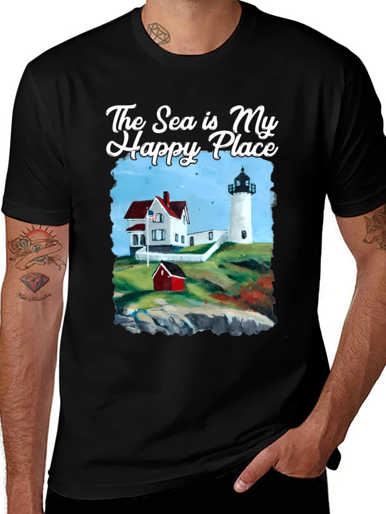 Variant 23 of The Sea is My Happy Place Lighthouse Graphic Tee