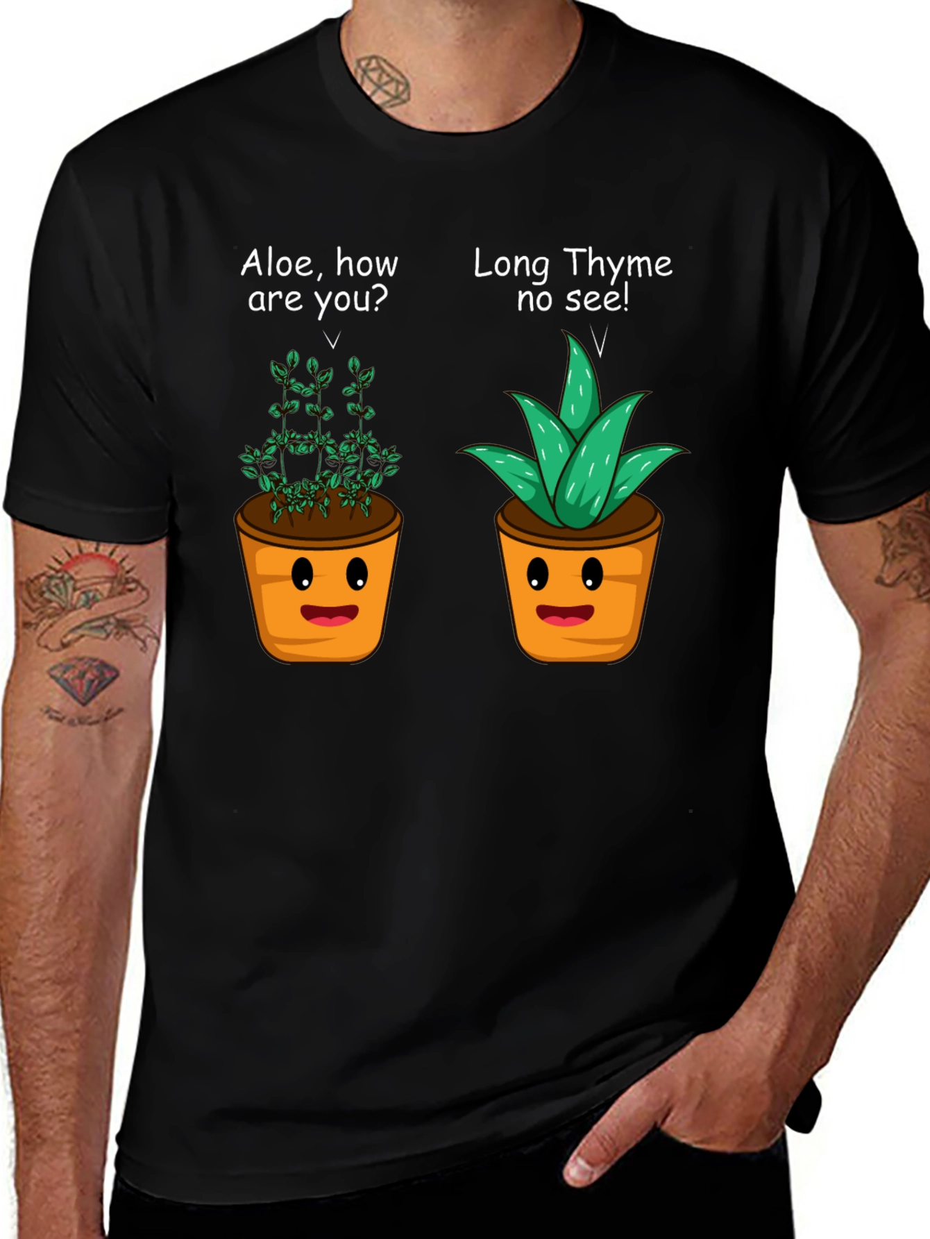 Black Funny Plant Puns T-Shirt - Aloe & Thyme Humor Tee main image